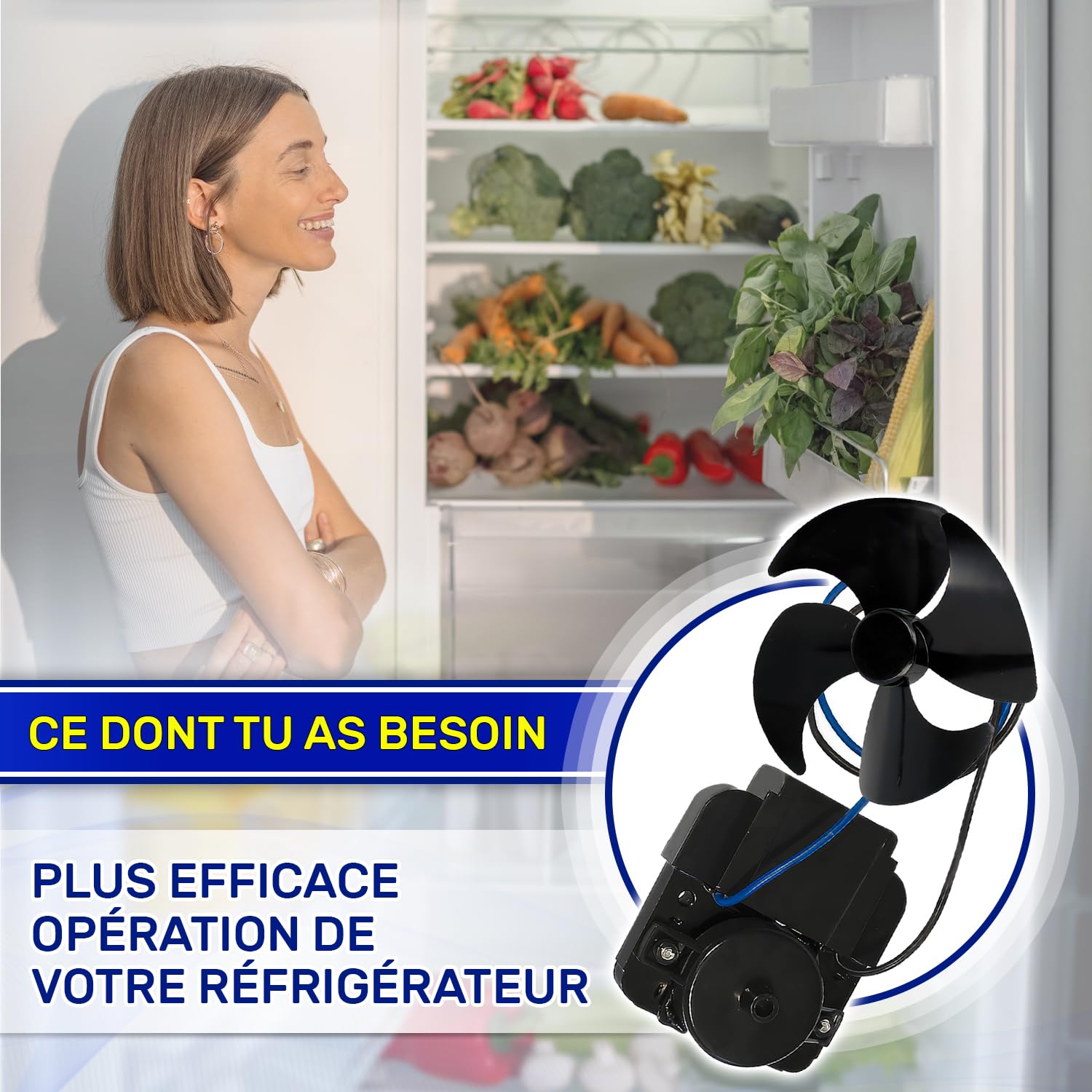 Ventilateur de Réfrigérateur et Frigo Congelateur 220V/240V avec Code Original C00378061 pour Indesit 481936170011 pour Whirlpool - Garantie de 10 Ans - MONTERAL