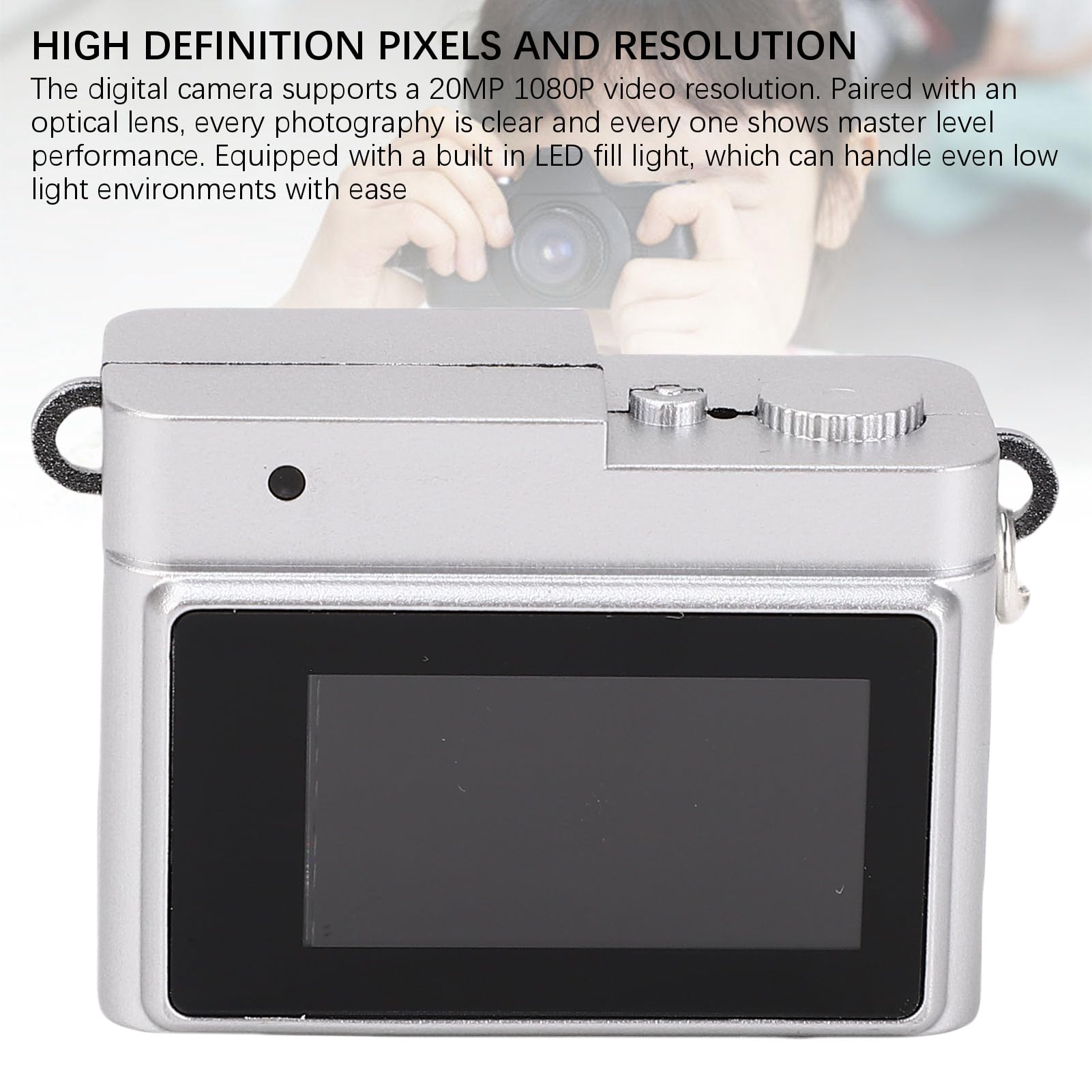 Digitalkamera als Schlüsselanhänger, 1080P Full HD, 20 MP, 0,96-Zoll-Bildschirm, wiederaufladbarer USB-Video-Camcorder mit LED-Licht für Reisen und Outdoor-Abenteuer