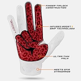 Grip Boost Football Gloves - Peace Stealth 6.0 Boost Plus Sticky Technology - Adult and Youth Football Gloves for Wide Receiver - Men\'s and Boys Sizes (White/Crimson, Small)