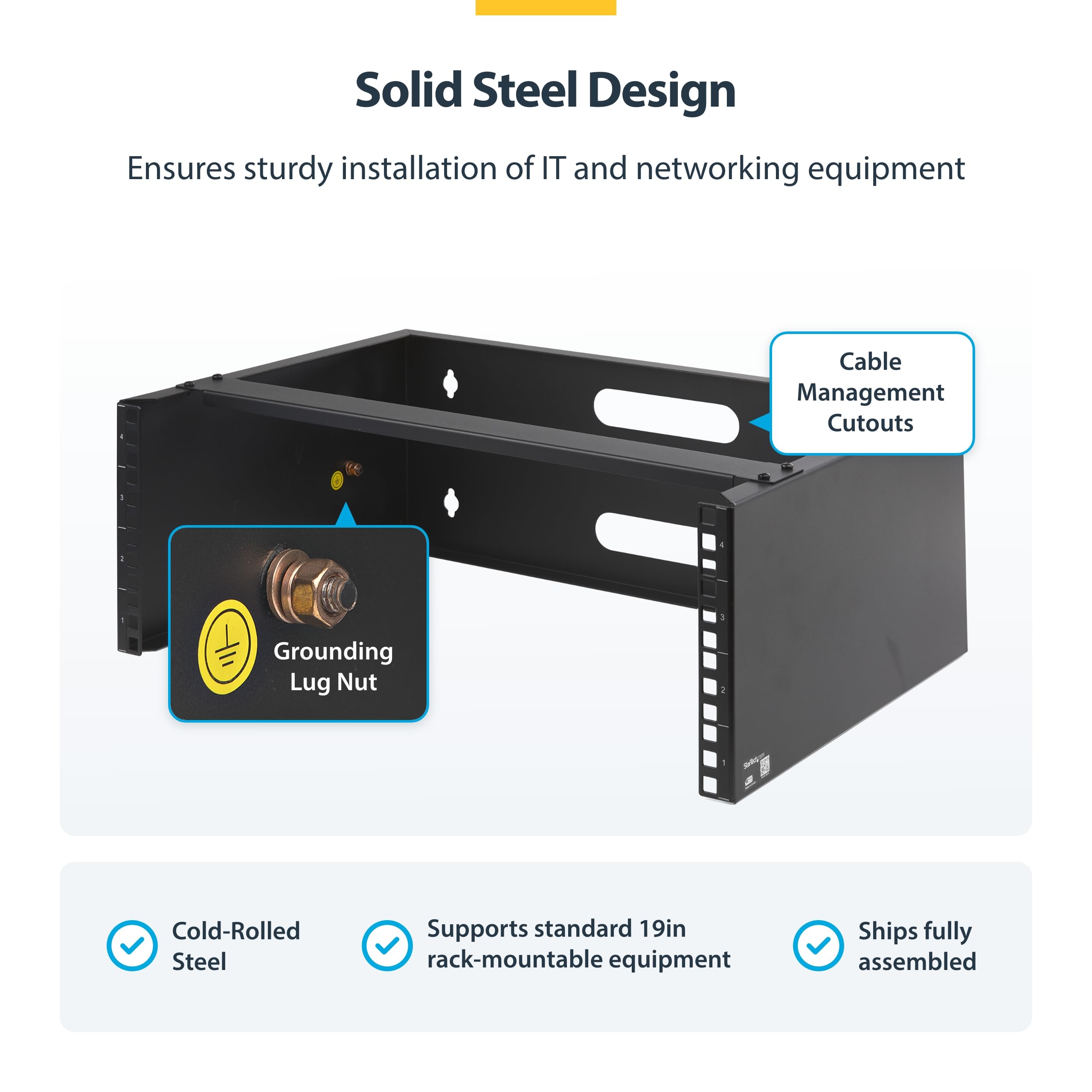 StarTech.com Rack 4U per il montaggio a parete - Rack di rete da 19" - Staffa a muro per pannelli patch, switch di rete, apparecchiature IT - Profondità 35cm - Capacità di 20 kg - Nero (WALLMOUNT4)