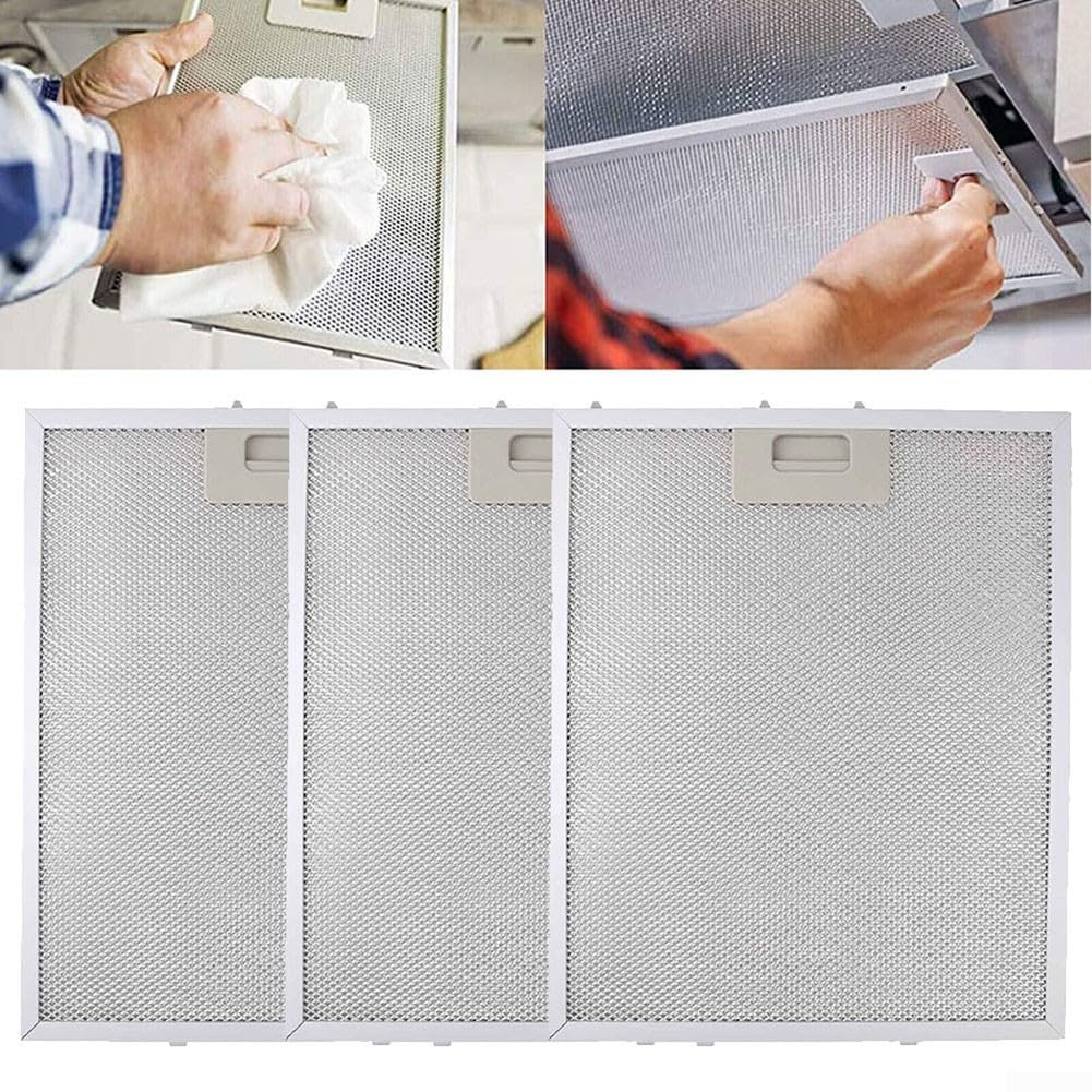 Lot de 3 filtres argentés pour hotte aspirante en maille métallique - 340 x 280 x 9 mm - 5 couches de filtration de graisse aluminisée