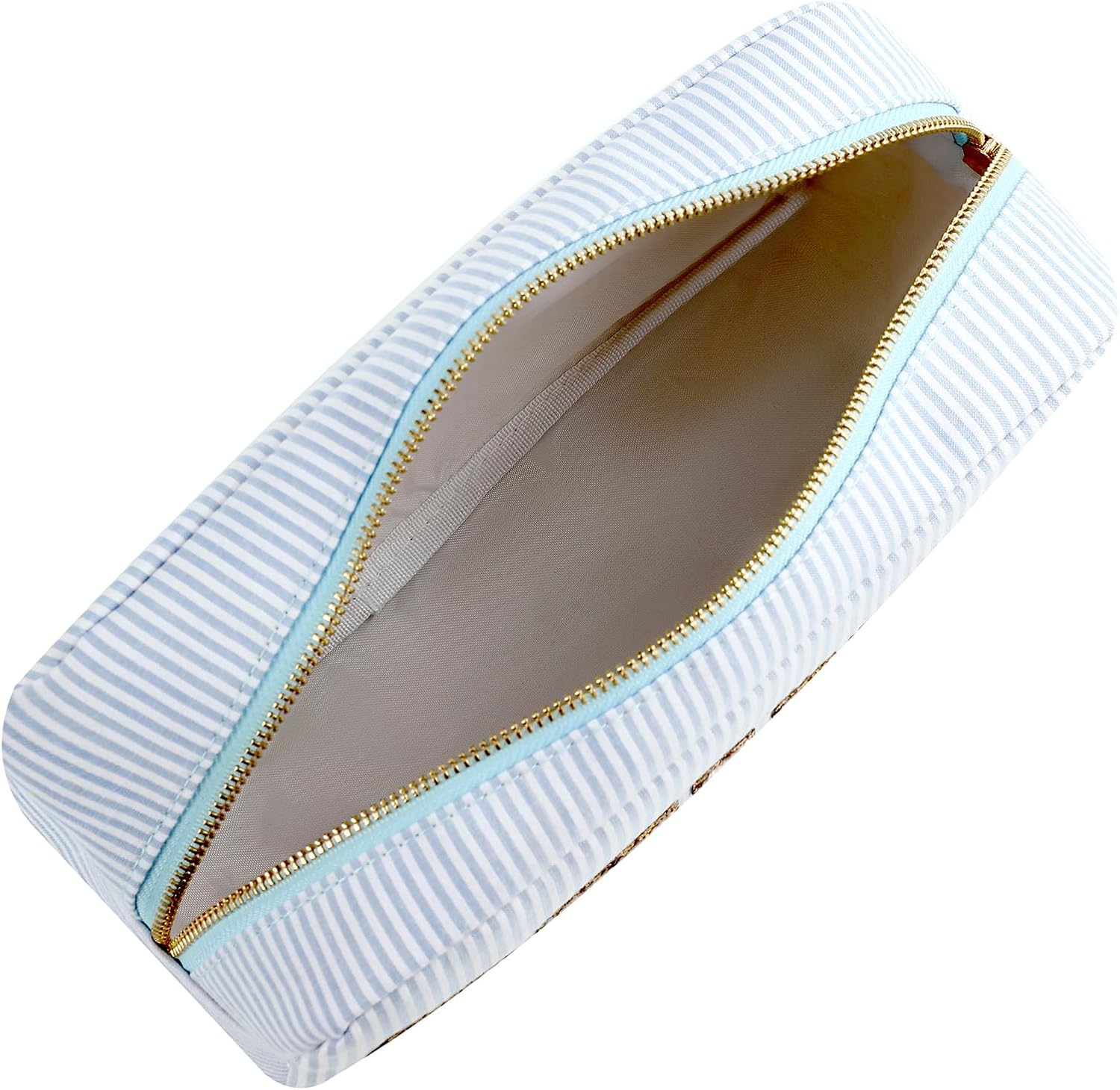 uekeboag Seersucker Chenille Letter Stuff Meds RX Makeup Bag, Travel Washable Purse Organizer with Zipper, Lightweight Toiletry Cute Personalized Preppy Cosmetic Bag For Women and Girls(03Blue Meds) - Image 5