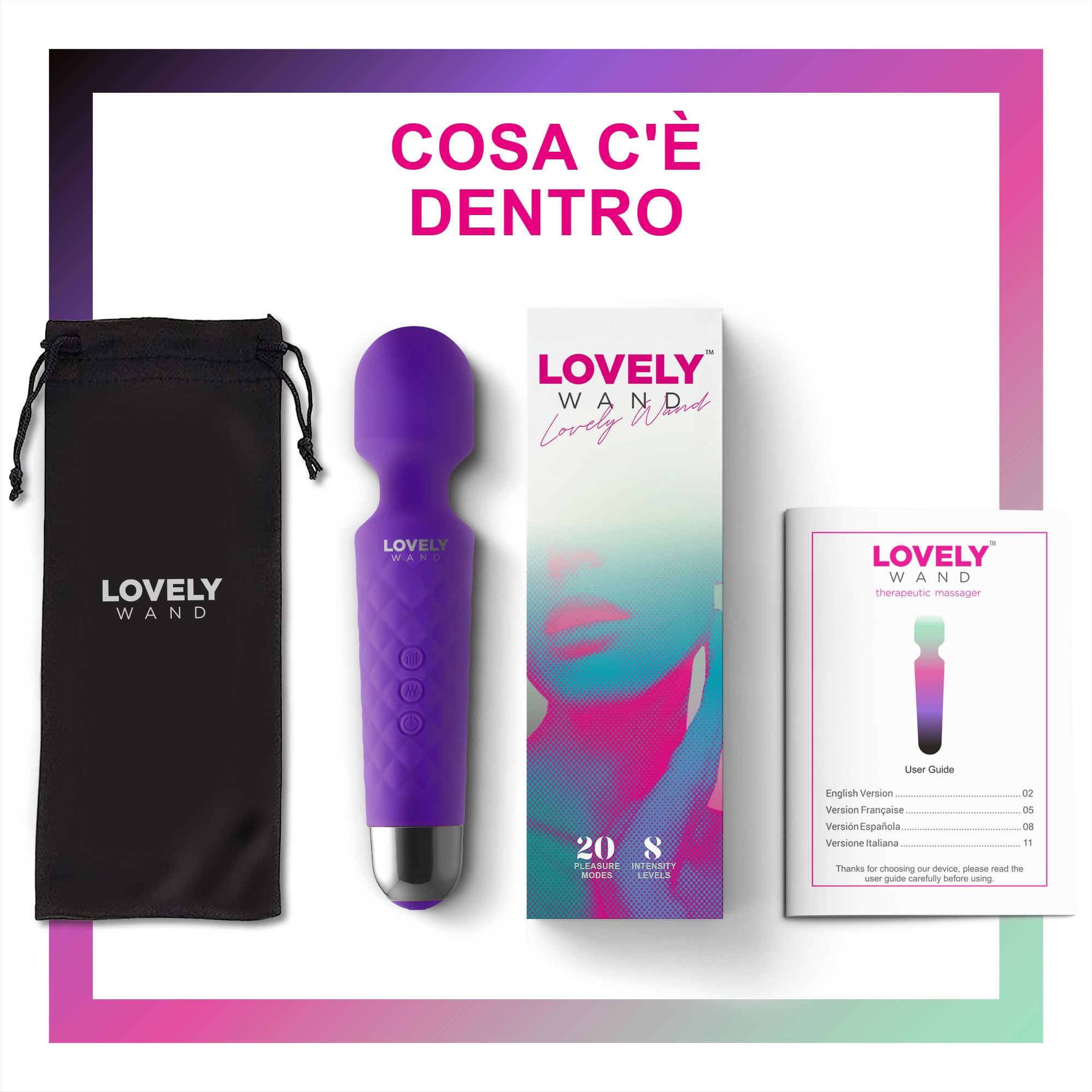 Vibratore Sessuale per Donna - Massaggiante Personale Con 8 Velocità e 20 Modalità - Stimolatore Punto G - Dildo vibrante, Vibratorepunto squirt, Giocattoli Sessuali - Lovely Wand (Viola)