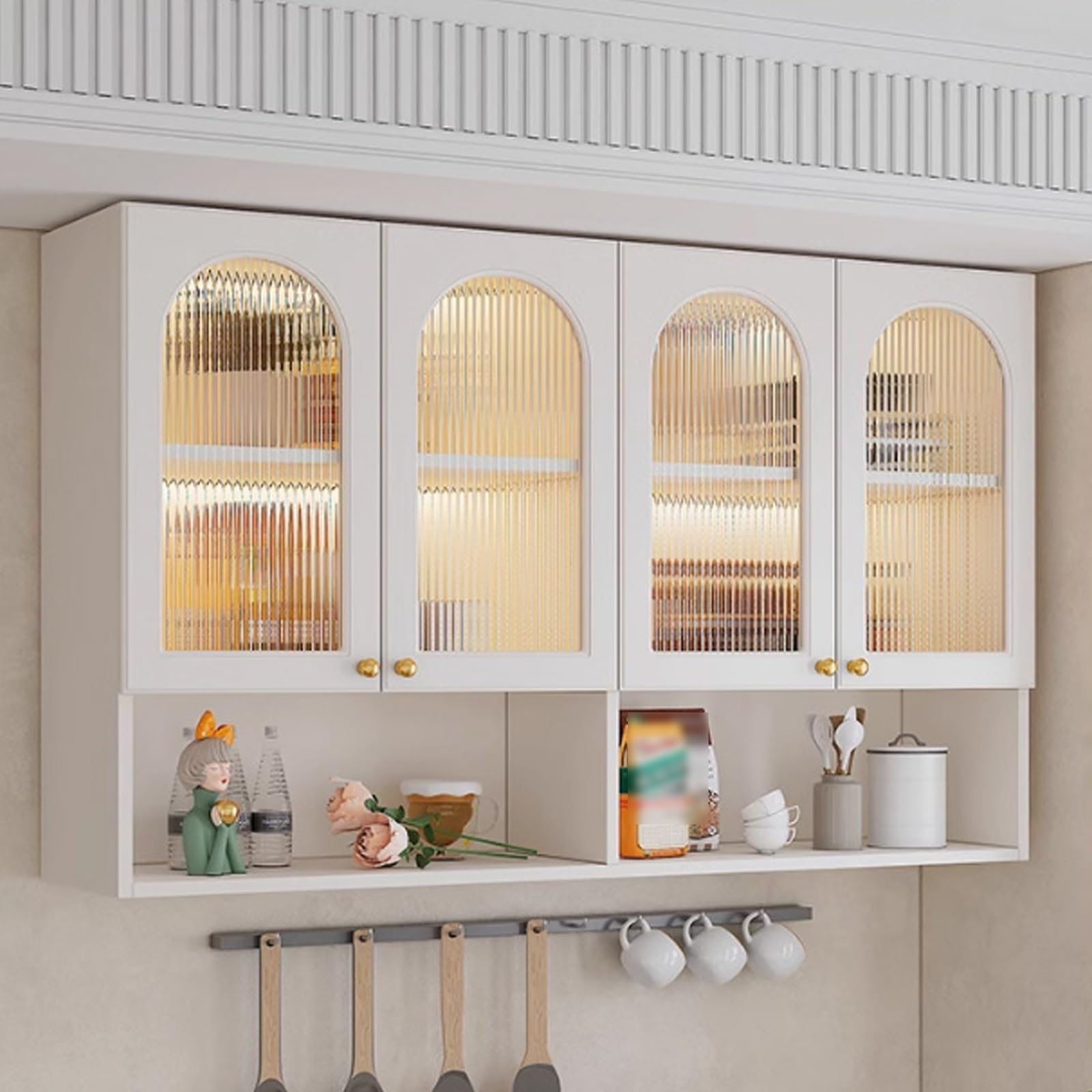 BHGFYXBS Cream Arched Wall Cabinet Solid Wood Bathroom & Kitchen Sto With S Doors Floating Mcine Cabinet For Laundry & Pantry,160 * 40 * 80Cm/63 * 15.7 * 31.5In,160 * 40 * 80cm/63 * 15.7 * 31.5in