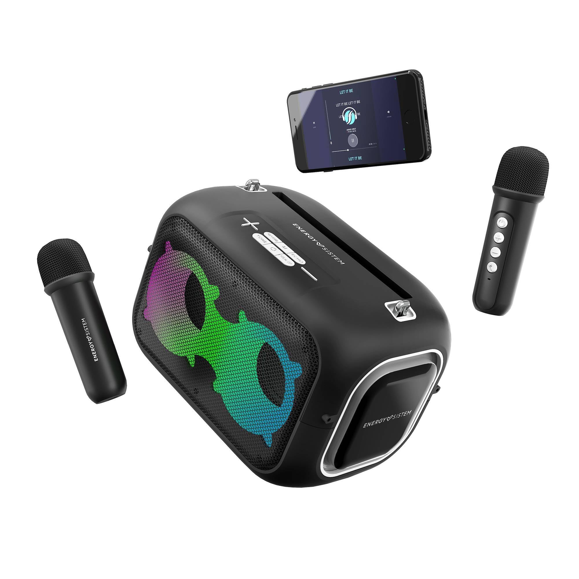 Energy Sistem Karaoke Star Party Altavoz Bluetooth Portatil con 2 Microfonos Inalambricos 50W Luces LED IPX4 MP3 USB/MicroSD Infantil y Adultos para Regalo Niño y Niña