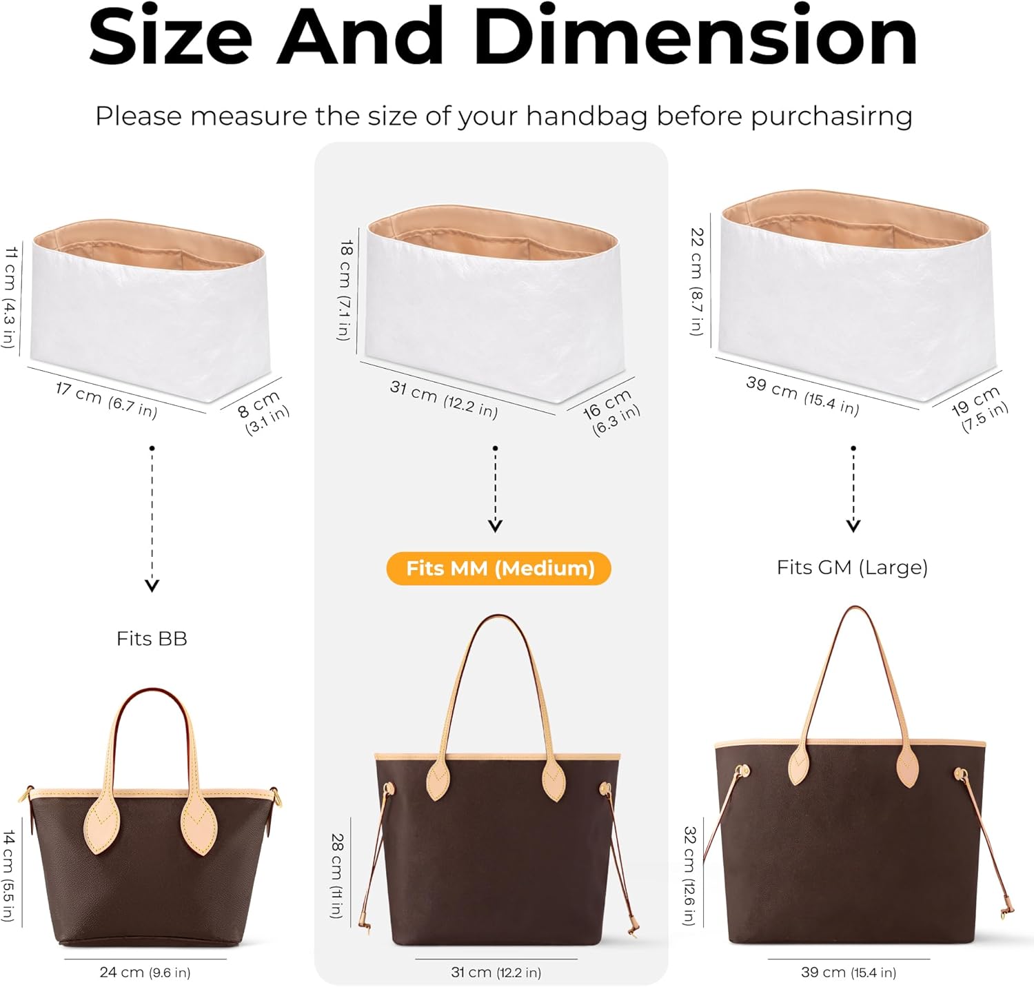 Handbag Organizer Insert for LV Neverfull MM, Custom Fit Inside Premium Vanile Lightweight WaterResistant Purse Insert with Cup Holder Accessories - Image 2