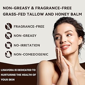 Linavora Tallow and Honey Balm Natural Moisturizer with Grass-Fed Beef Tallow for Skin, Honey, Vitamin E Unscented, 4oz Ideal for Face & Body Care