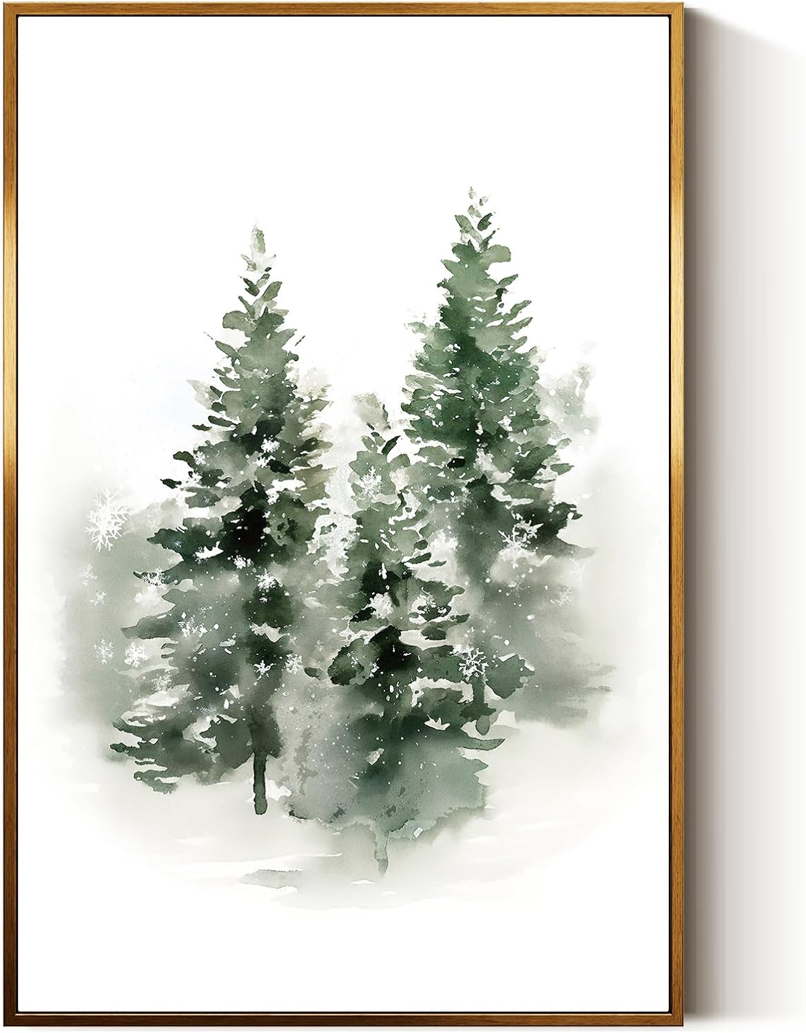 InSimSea Golden Framed Vintage Canvas Wall Art Neutral Print, Winter Forest 16x24inch Pine Tree in Snow Nature Wall Decor for Kitchen, Bathroom, Room Decor Perfect for Winter, Christmas Winter Forest 16"L x 24"W