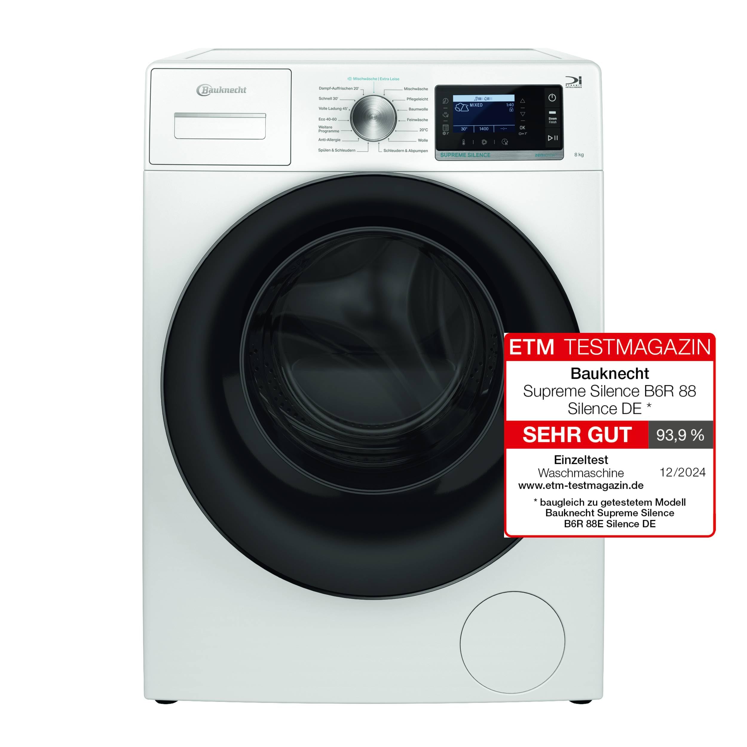 Bauknecht Waschmaschine 8kg 1400 U/min B6R 88 SILENCE DE Weiß EEK A-20% Dampftechnologie ZEN-Motor