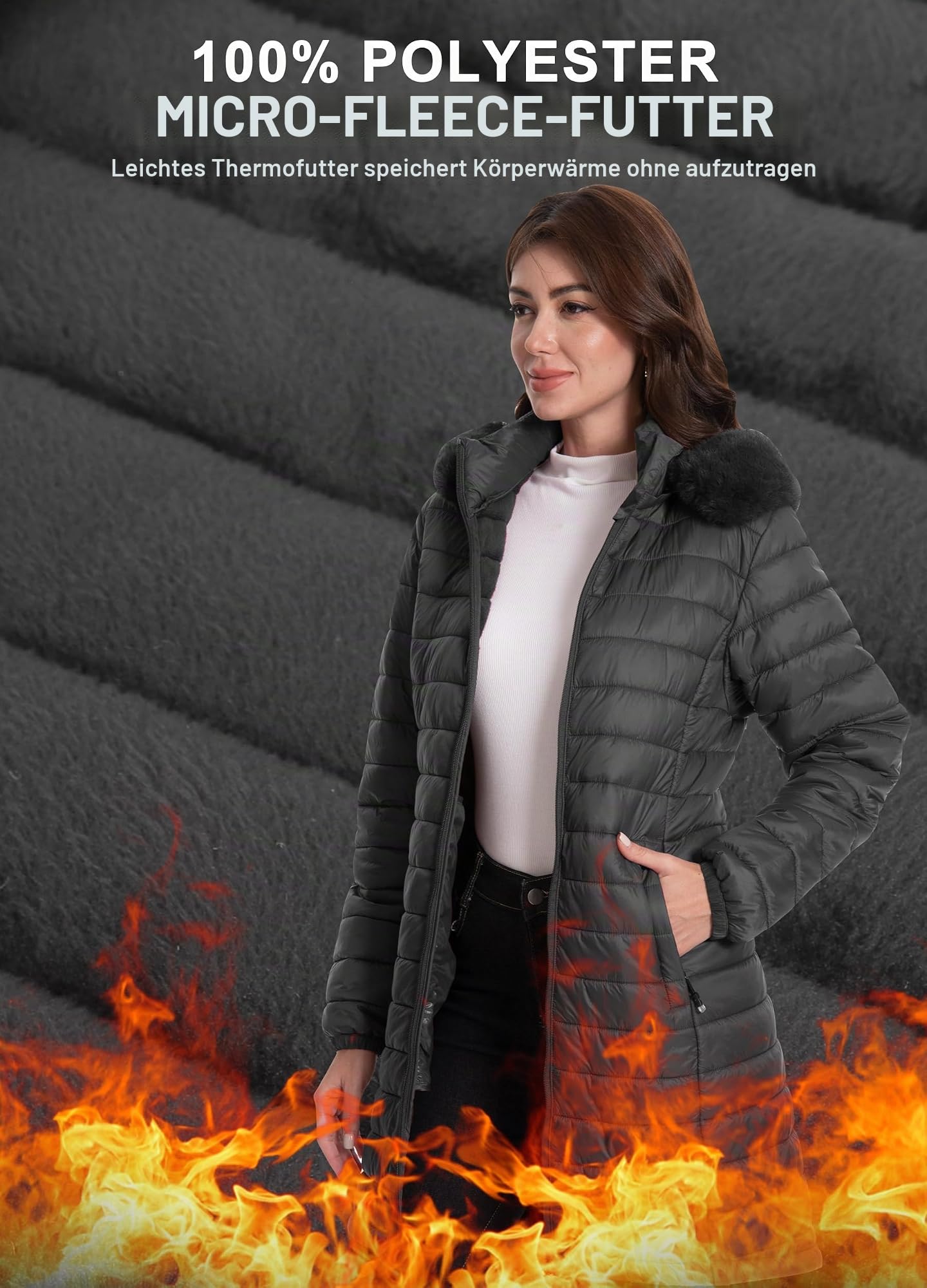 ATLASLAVA Damen Winterjacke Lang Wintermantel Steppjacke Übergangsjacke Daunenjacke Wasserdicht Warm Leichte Kapuze Frauen Winter Mantel Outdoor Dunkelgrau 2XL