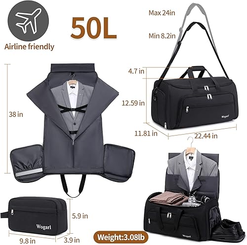 Miniatura 3 de Wogarl Bolsas de ropa 3 en 1 para viajes, bolsas de lona convertibles con compartimento para zapatos, bolsa de traje colgante desmontable, bolsa de