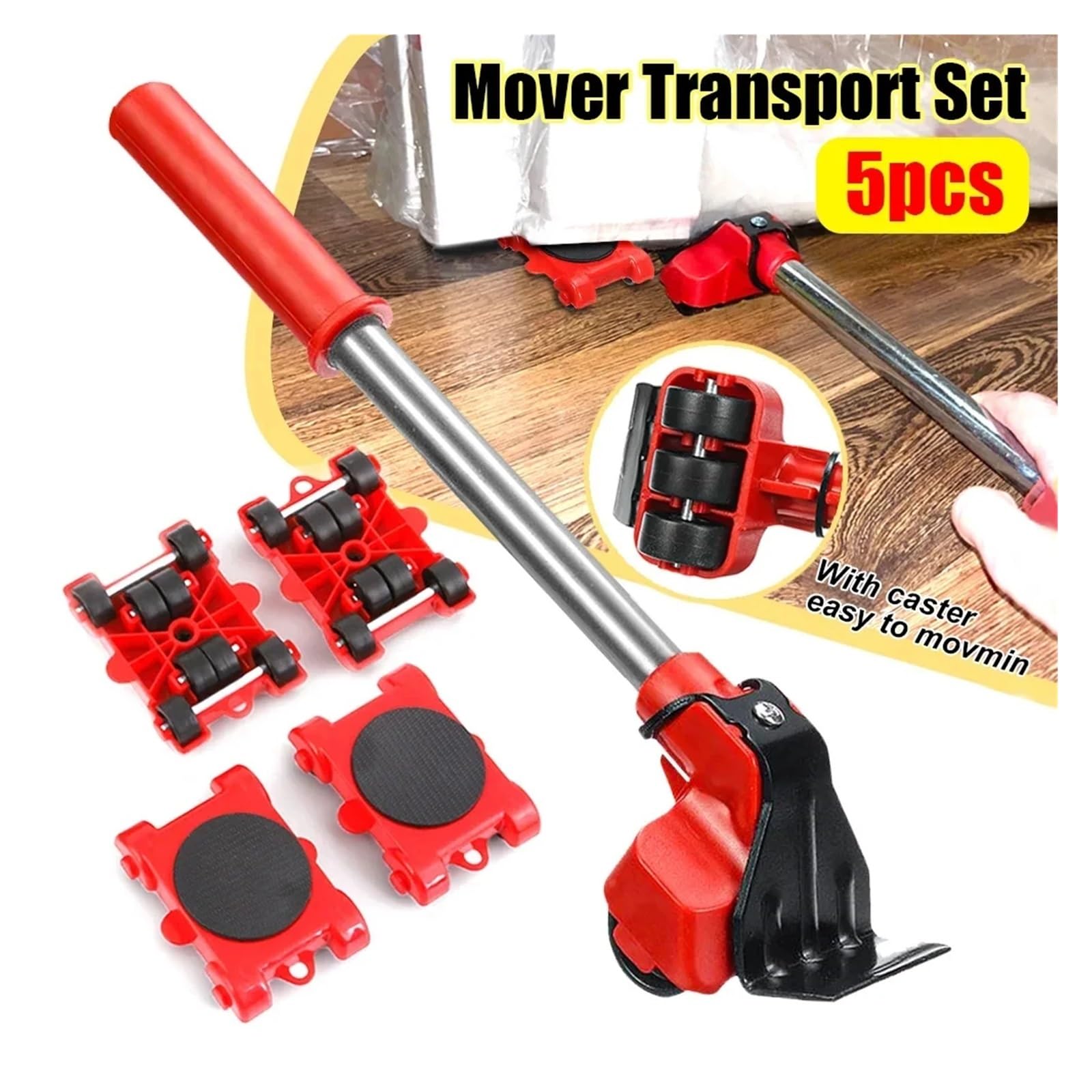 Set sollevatore for mobili, adatto for domestici, dispositivo di spostamento a rulli con barra delle ruote
