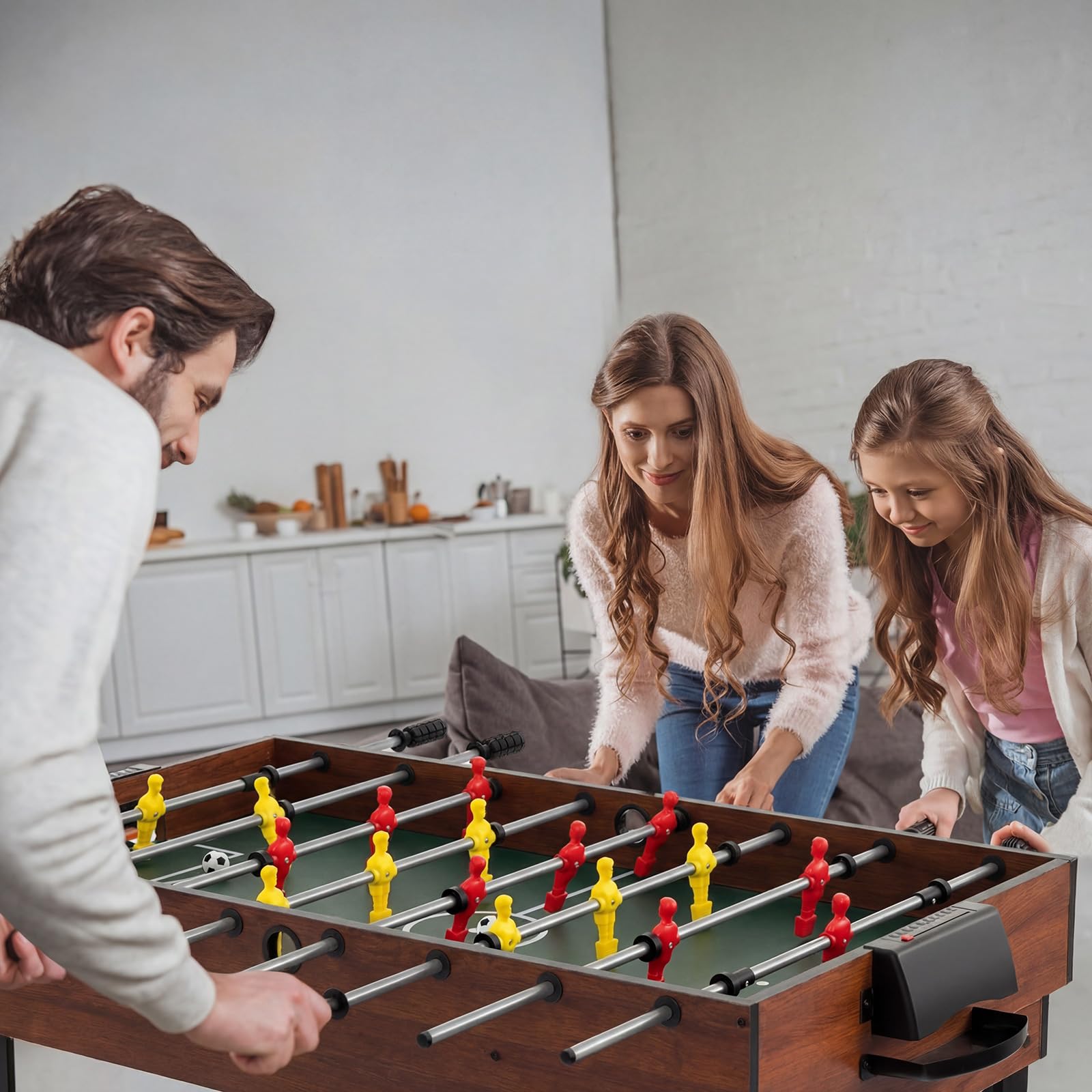 COSTWAY Futbolin, Billar, Hockey, Mesa de Tenis, 4 en 1 Mesa de Multijuegos con Patas y Accesorios, Futbolines para Niños y Adultos para Sala de Juegos, Bares, 125 x 97 x 83 cm