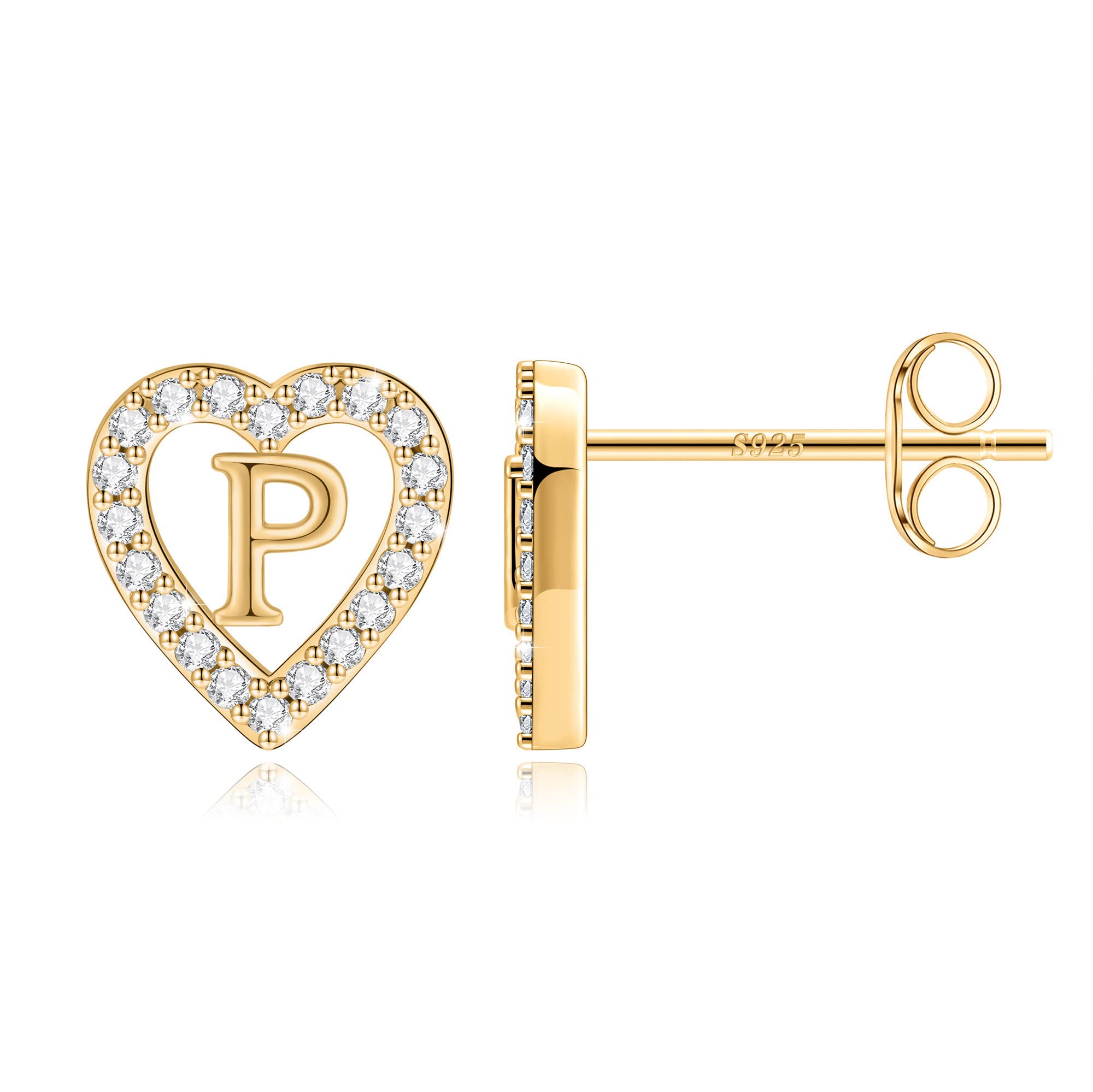 Anoup S925 Sterling Silver Post Heart Initial Stud Earrings for Girls Kids