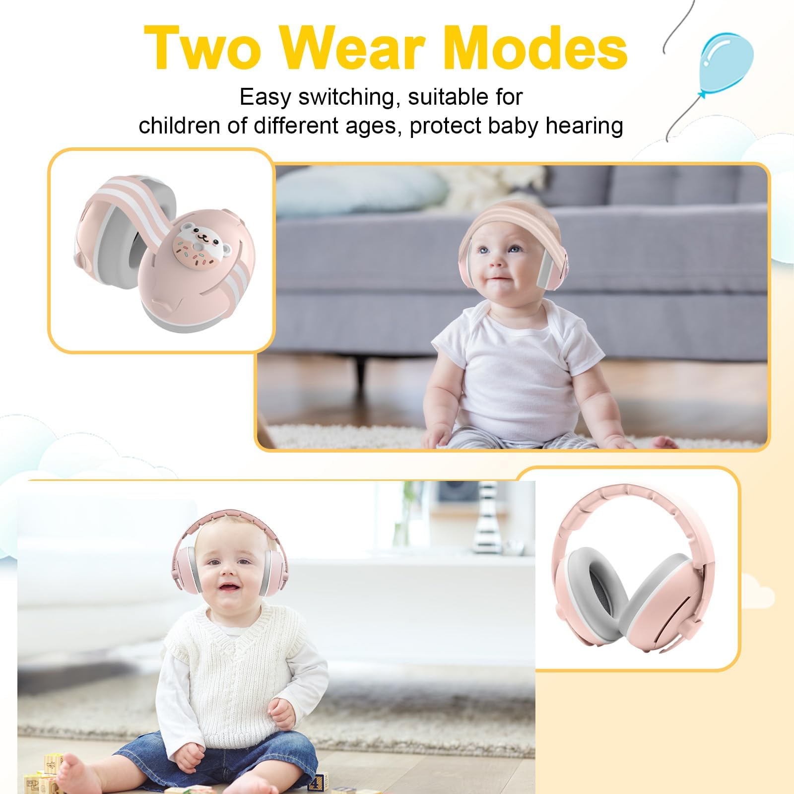 Robofun Casque Anti Bruit Bébé, 2 en 1 Casque Anti Bruit Pour Bébés