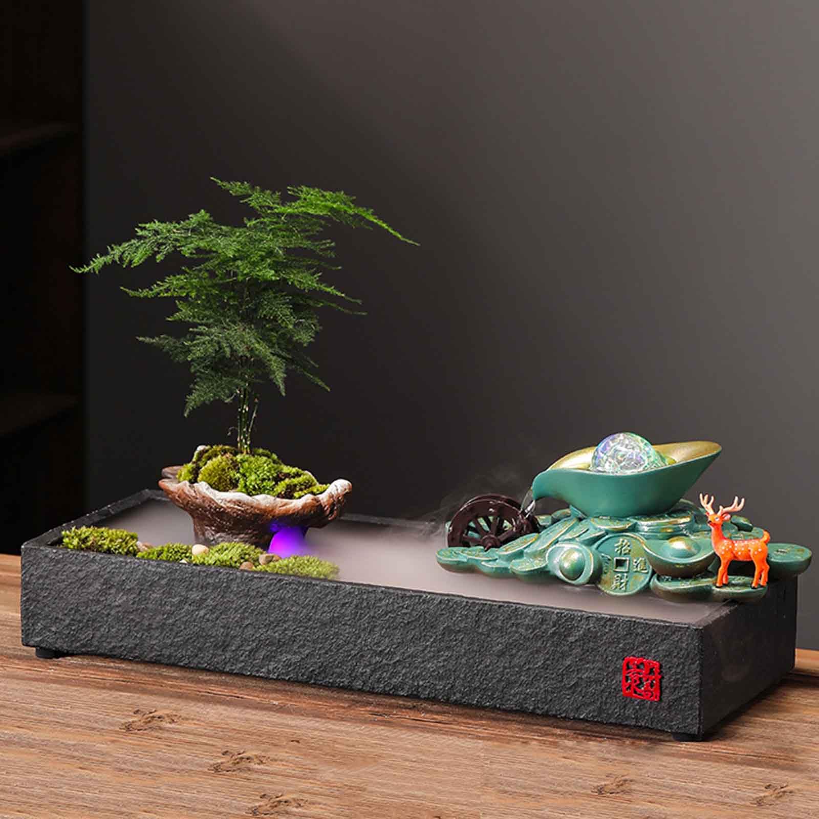 DFrywdgSEY tabletop fountain, Tabletop Fountains Ceramic Aquarium with Fish and Money Frog Sculpture for Living Room, Bedroom(E~Large With Atomizer)