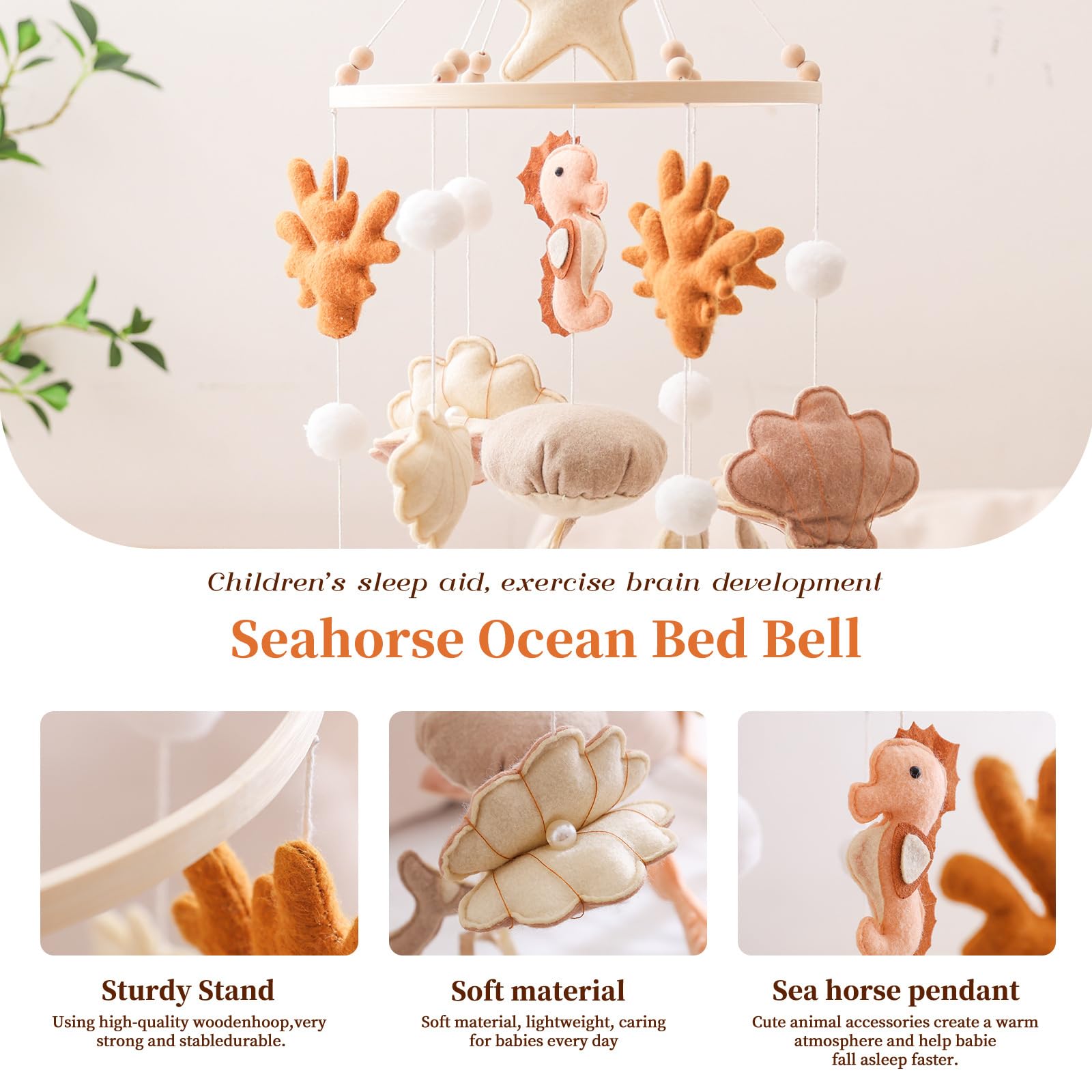 Herfair Meerestiere Mobile Baby Windspiele mit Filzbällen, Walen, Muscheln, Korallen und Seepferd Baby Windspiele, Neugeborene Jungen Mädchen Anhänger (Rosa)