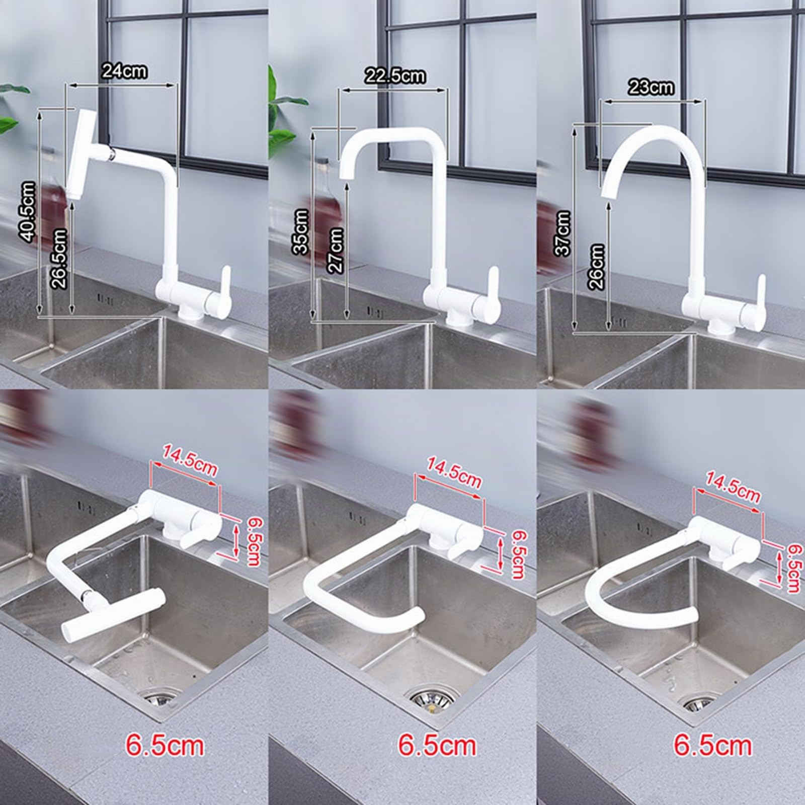 XJTNLB Grifo Cocina Abatible Blanco Grifos Cocina Fregadero Bajo Ventana Grifo Monomando de Cocina Plegable y Rotacion 360º-A
