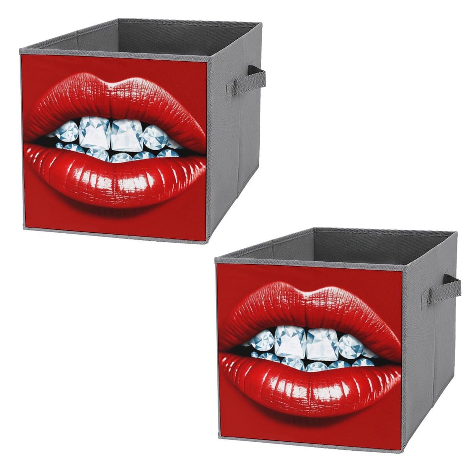 Bac de rangement pliable vêtements pour dressing et chambre - Lot de 2 cubes motif lèvres