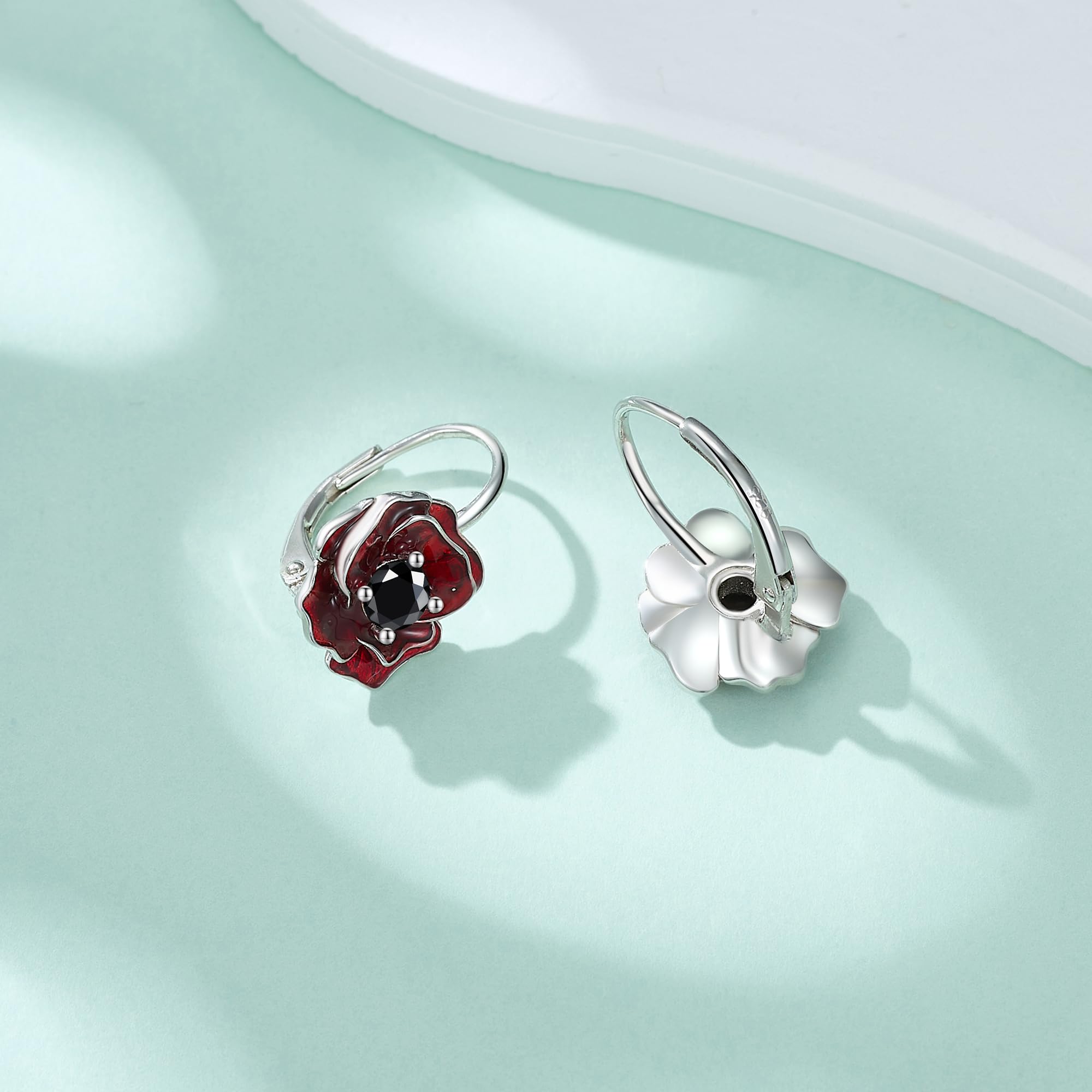 ONEFINITY Pendientes de flor de plata de ley 925 con cierre de palanca, regalo para mujer, talla única, Plata, Sin piedra preciosa