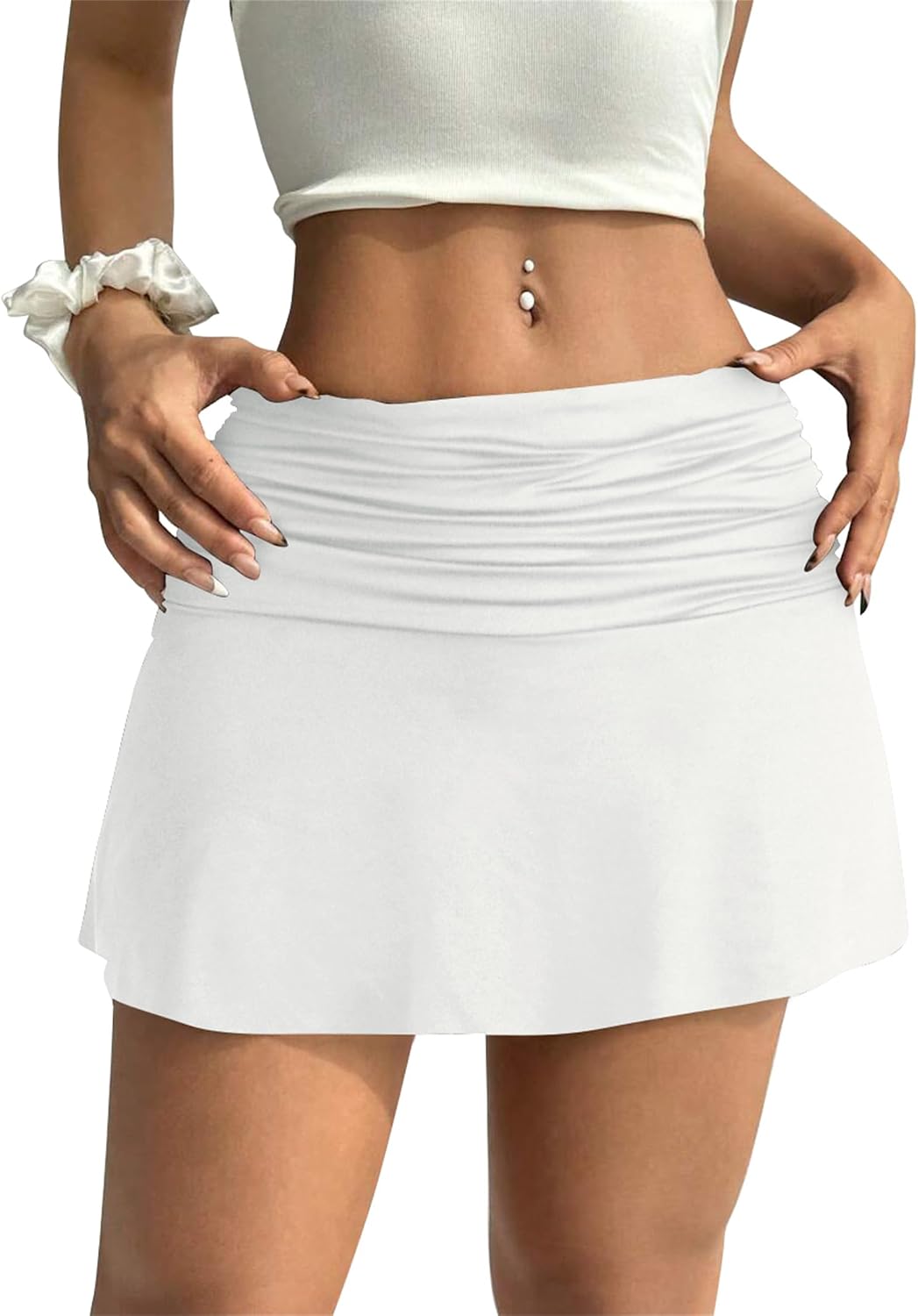 Hafailia Womens Mini Skorts Sexy Ruched Waist Pencil Bodycon A-Line Skirts with Shorts Underneath