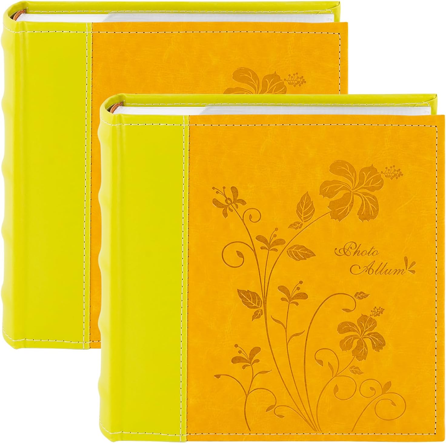 Golden State Art, Photo Album with Memo Writing Space hold 200 4x6 Horizontal Pictures, Leather Vintage Cover (Orange & Light Yellow, 12-Pack)