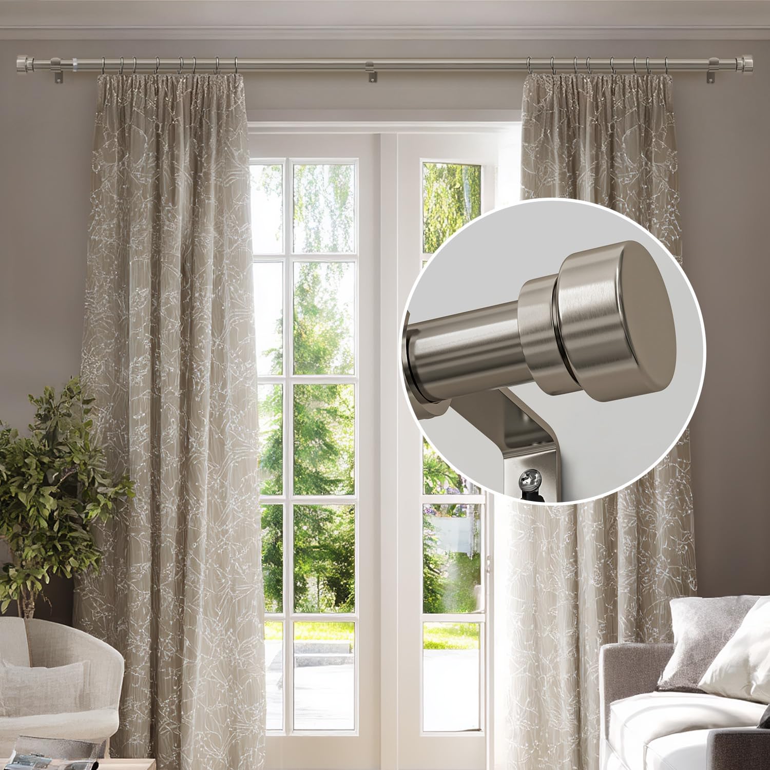 Tringle à rideaux extensible en métal argenté brossé 80-218 cm