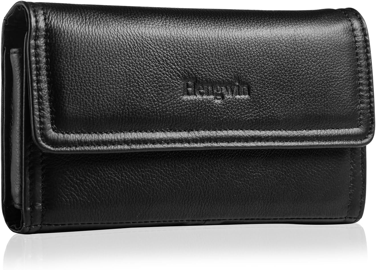 Hengwin Horizontal Leather Phone Holster Belt Pouch Fit for Samsung Galaxy S25 Ultra iPhone 16 Plus 15 Plus 14 Pro Max 13 Pro Max 12 Pro Max Belt Case Outdoor Walking Working Cell Phone Holder (Black)