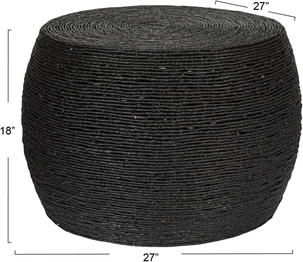 Creative Co-Op Round Handwoven Corn Rope Barrel Coffee Table, Black