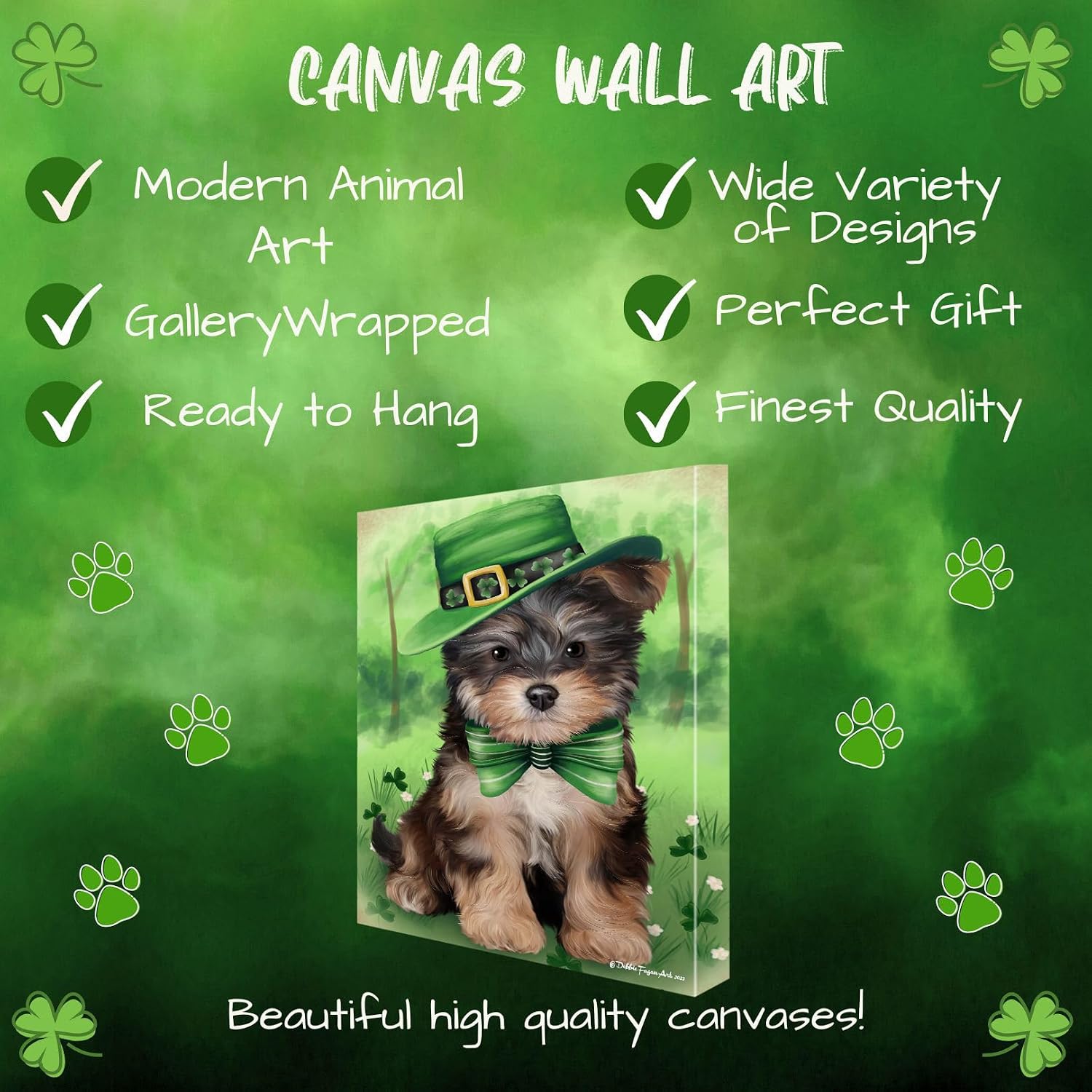 St. Patricks Day Irish Yorkipoo Dog Canvas Wall Art - Premium Quality Ready to Hang Room Decor Wall Art Canvas - Unique Animal Printed Digital Painting for Decoration, 12"x12" - CVSP55284