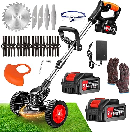 Rigel Weed Wacker - Cortador de cepillo inalámbrico con 4 tipos de cuchillas, recortador de malezas eléctrico sin cuerda, alimentado por batería,