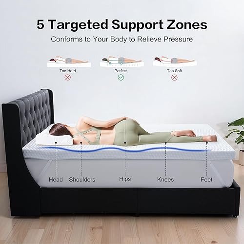 Miniatura 6 de Cubrecolchón de espuma viscoelástica de tamaño matrimonial de 3 pulgadas, de alta densidad, de gel refrescante, cubrecolchón grueso para aliviar el