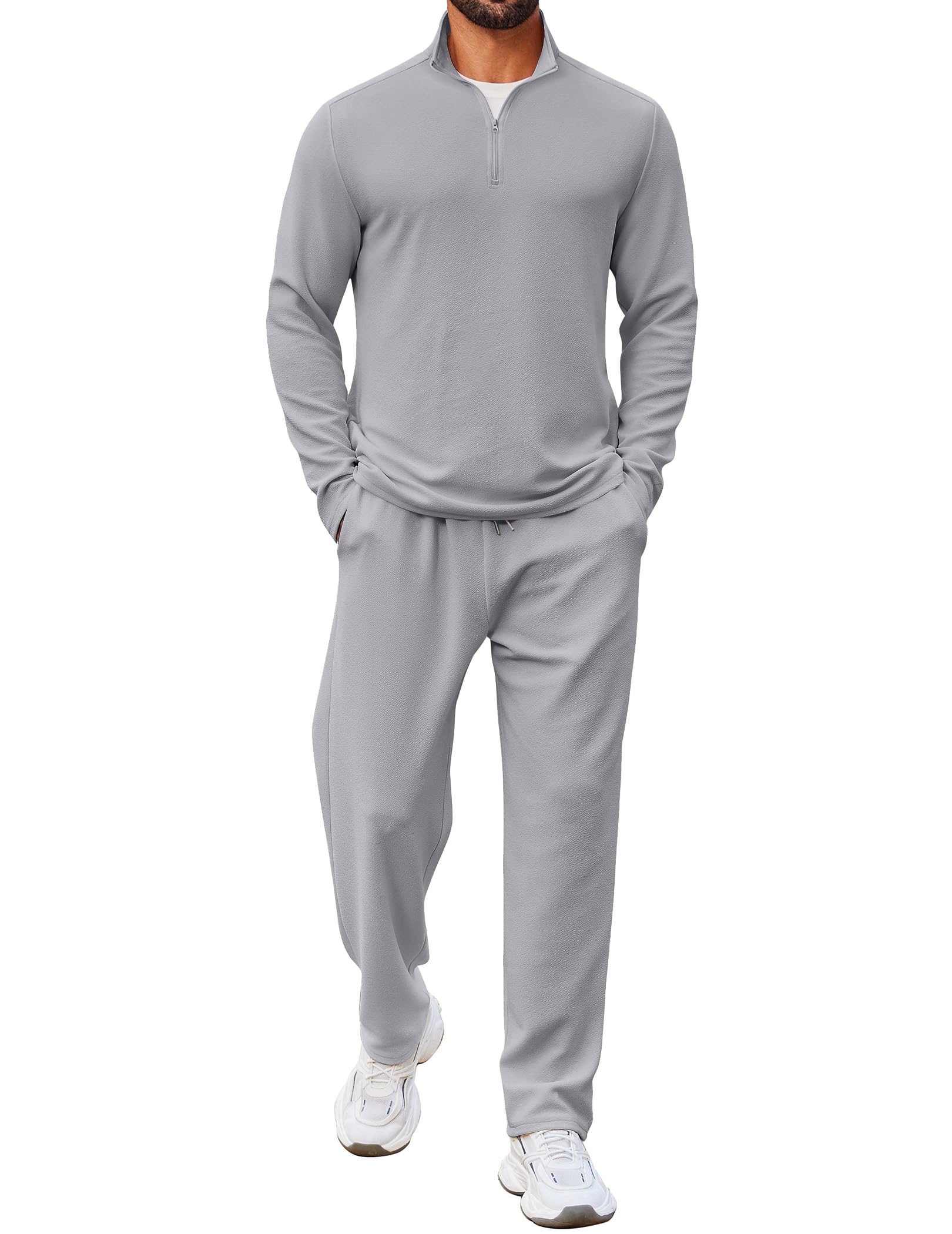 COOFANDY Tuta da uomo in 2 pezzi, con cerniera a un quarto, tuta sportiva da corsa, a maniche lunghe, abbigliamento casual