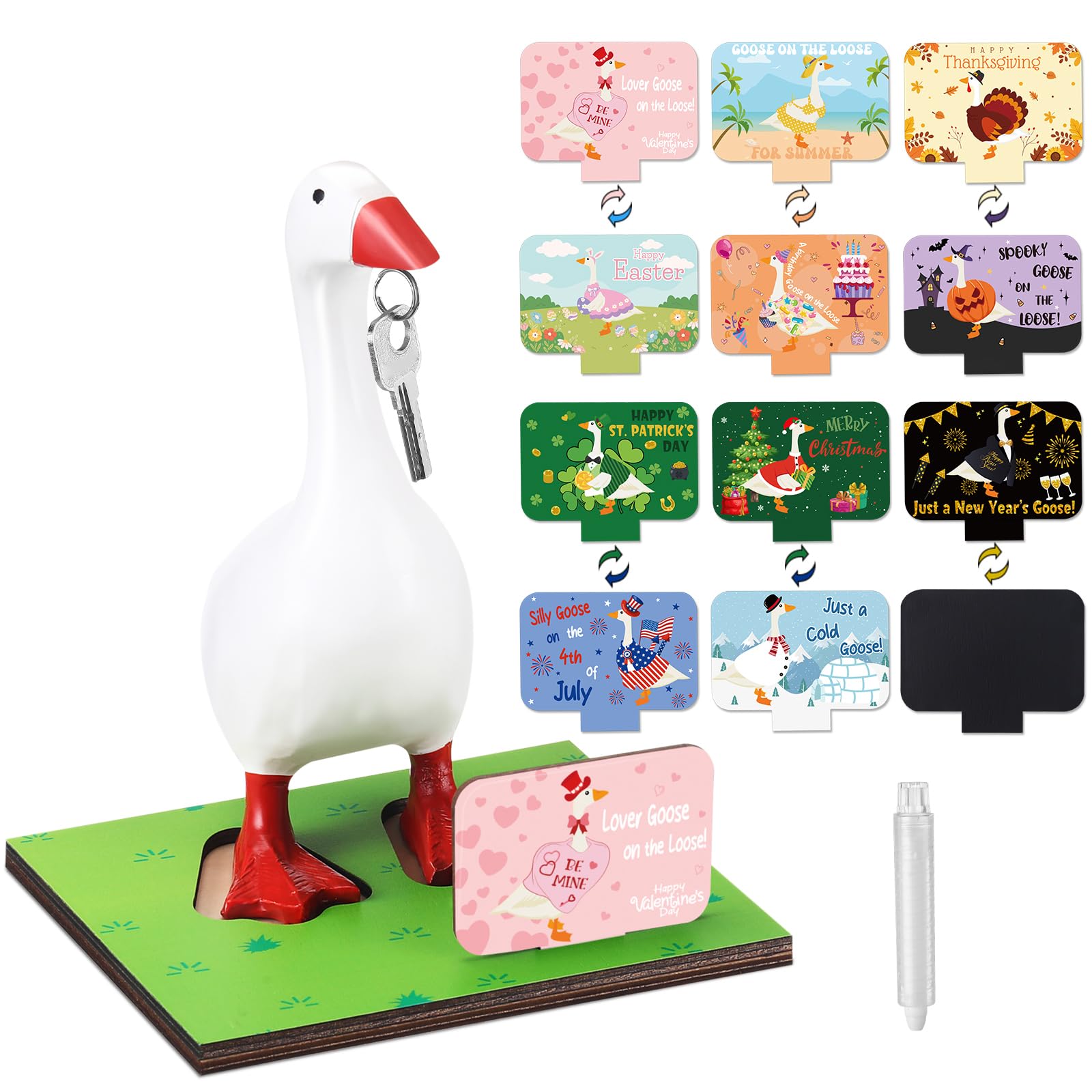 Relaxweex Magnetic Goose Key Holder Wooden Base, Holiday, 10 Pcs