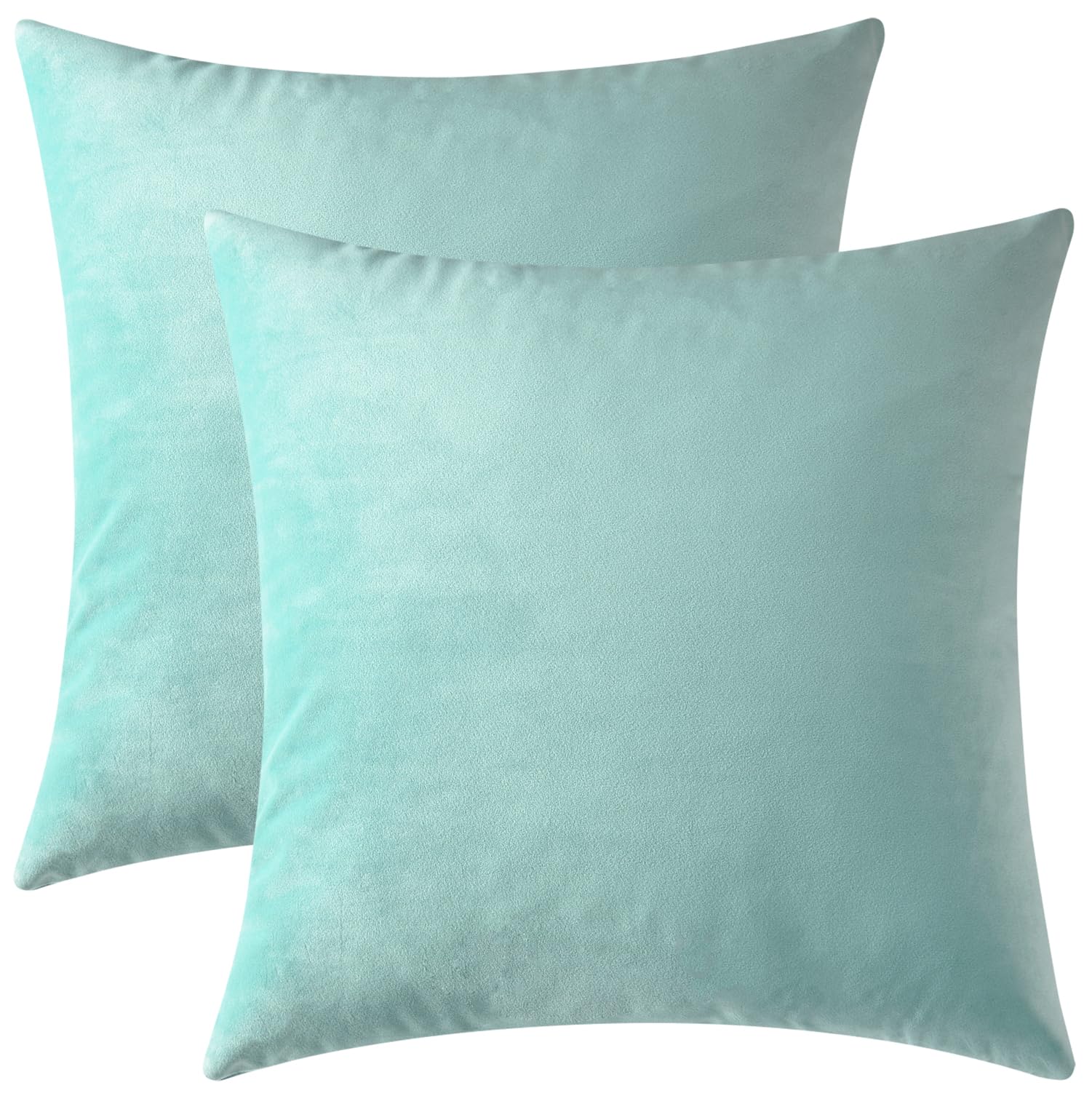 Mixhug Set of 2 Cozy Velvet Square Decorative Throw Pillow Covers for Couch and Bed, Turquoise, 18 x 18 Inches