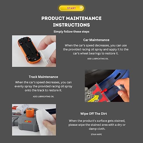 Miniatura 6 de PlenPLAY Juego de pistas de carreras para 2 jugadores, pista accionada por botones de 10 pies con control de velocidad, barreras de esquina y dos