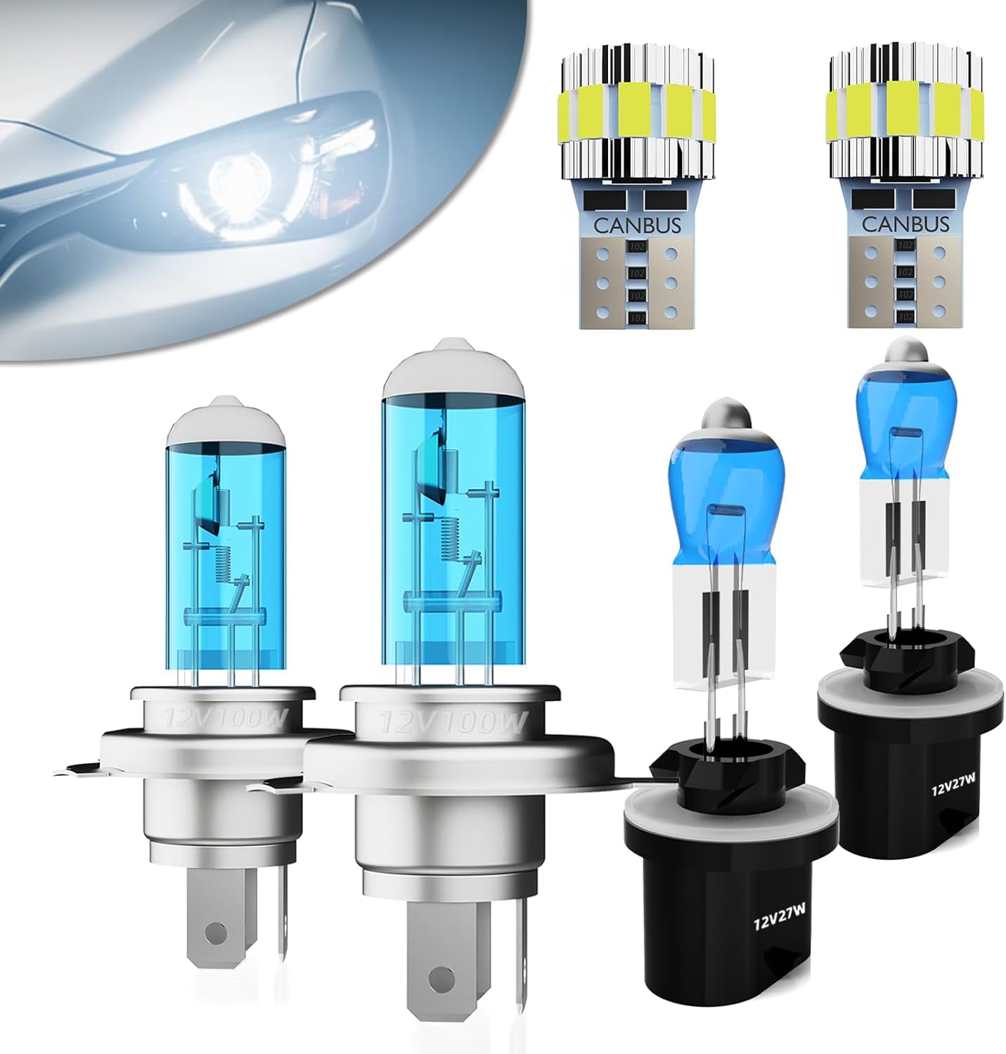 Headlight Bulbs Fit For Ford Focus 2000-2004,9003 High Low Dual Beam + 880 Fog Lights Halogen Light Bulb + License Plate Light Combo,5500k White,Plug-N-Play,Pack of 6