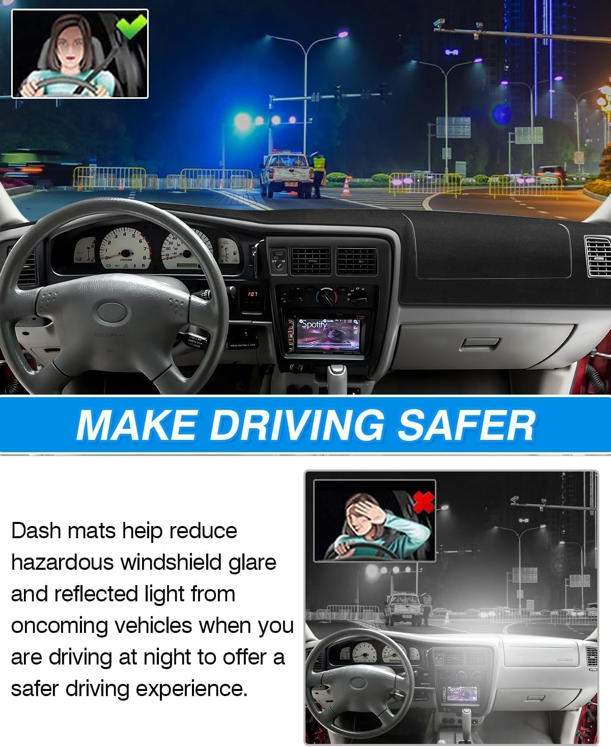 Cartist Dash Cover Compatible with Toyota Tacoma 1998 1999 2000 2001 2002 2003 2004 Accessories Dashboard Cover Mat Non-Slip Carpet Sunshield Glare UV Rays Protector