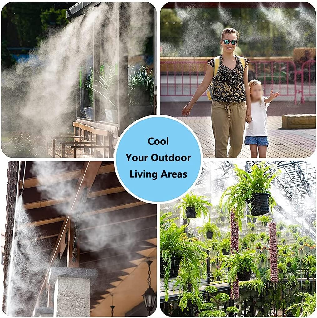 QFFL Fan Mist Kit, Outdoor Cooling System, Home Irrigation Sprinkler with Brass Mist Nozzles, for Patio, Lawn, Garden, Greenhouse (Color : White, Size : 12m)
