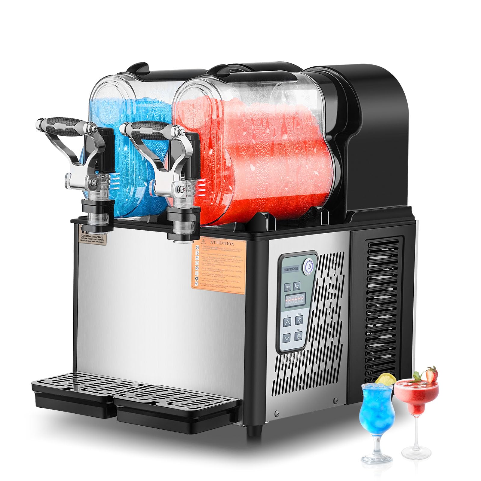 VEVOR Machine à Granité Commerciale 2x3L Double Réservoir, Machine à Boissons Glacées en Inox de 24 Tasses, Distributeur de Boissons Frappées Granitas Margarita Smoothie, pour Restaurants Cafés Bars