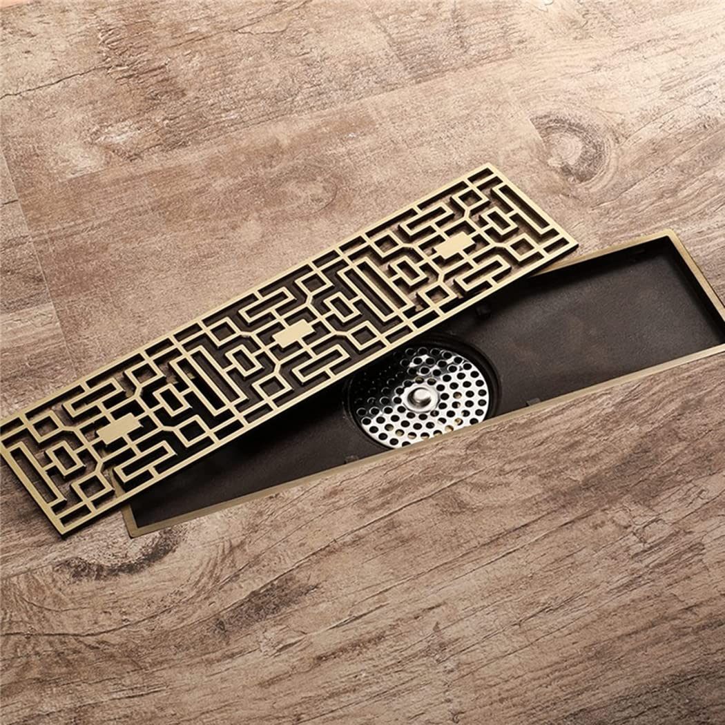 Desagüe de Ducha Lineal, desagüe Rectangular de latón y Bronce para Suelo de Ducha, desagüe Lineal de 12 Pulgadas con Rejilla extraíble.