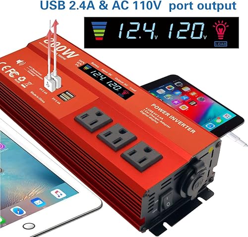 Miniatura 7 de Inversor de corriente de onda sinusoidal modificada de 5000 W 12 V, pico de 10000 vatios, convertidor CC de 12 V a 110 V 4 CA, 2 puertos USB de 2.4
