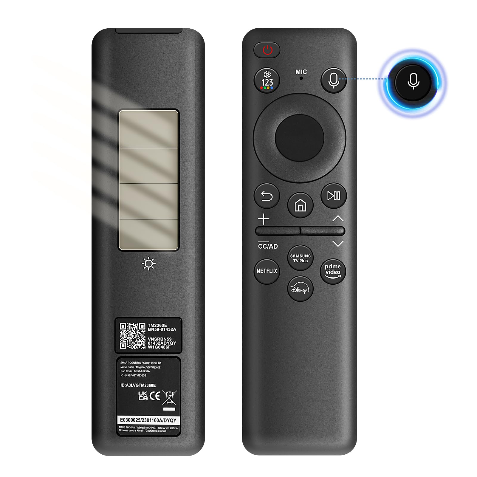 BN59-01455A Voice Remote Control for Samsung Smart TV, Compatible with Samsung QLED TV Series S95C, LS03D, QN50, QN55, QN60, QN65, QN70, QN80, QN85, QN90 etc, with Bluetooth Rechargeable Solar Cell