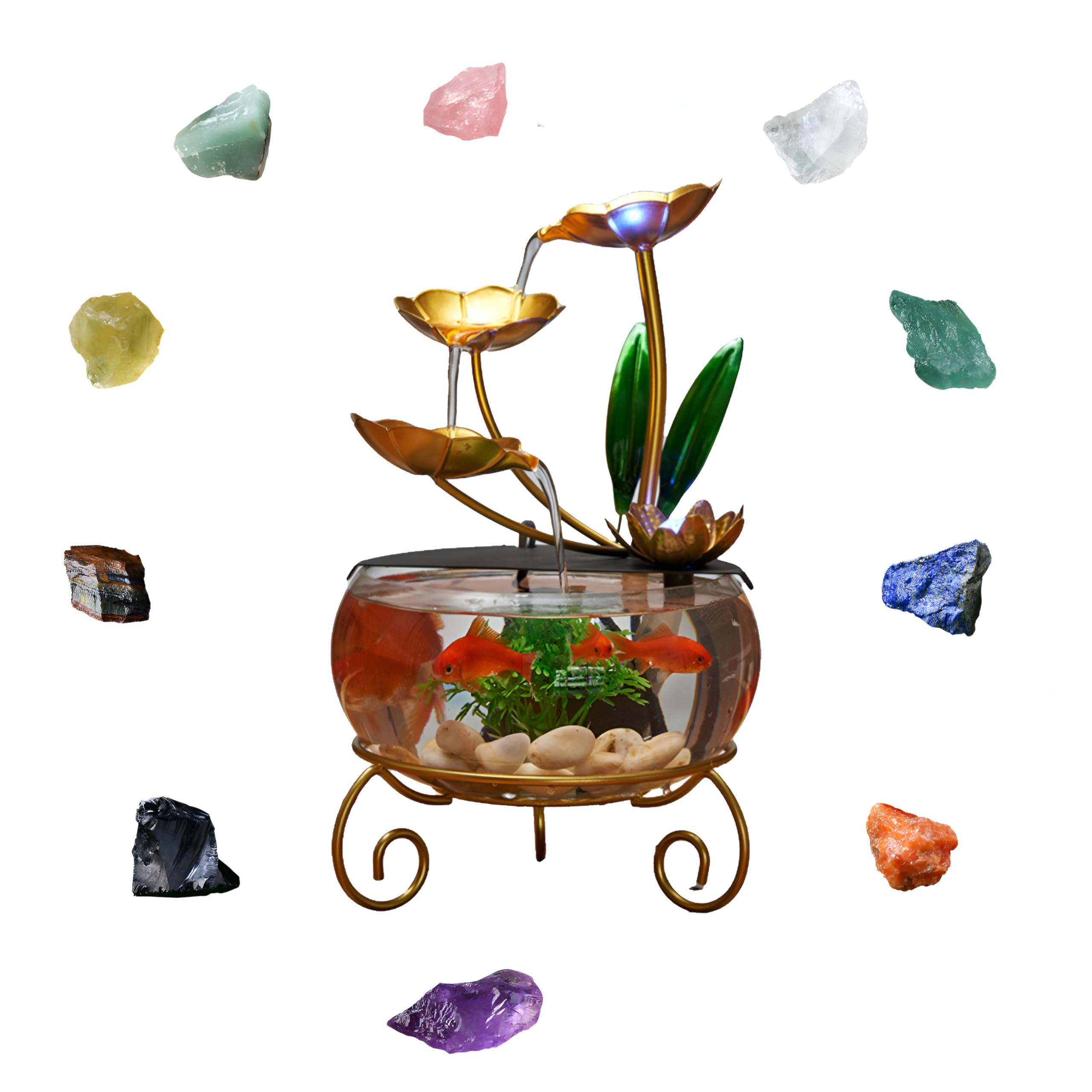 Fontana da tavolo per interni con cascata di loto a 5 livelli, decorazione tranquilla per acquari con luci a LED e pompa silenziosa, decorazione per la casa Feng Shui per meditazione e relax (uno