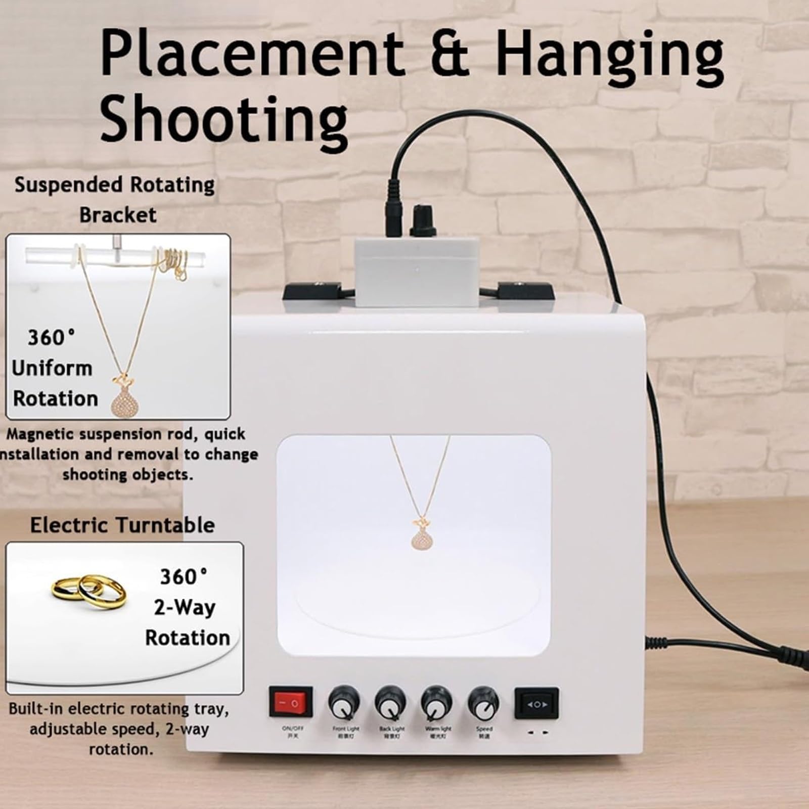 Przenośny mini namiot do studia fotograficznego, lampa LED z elektrycznym gramofonem 360° i regulowanymi światłami do fotografii biżuterii i małych przedmiotów