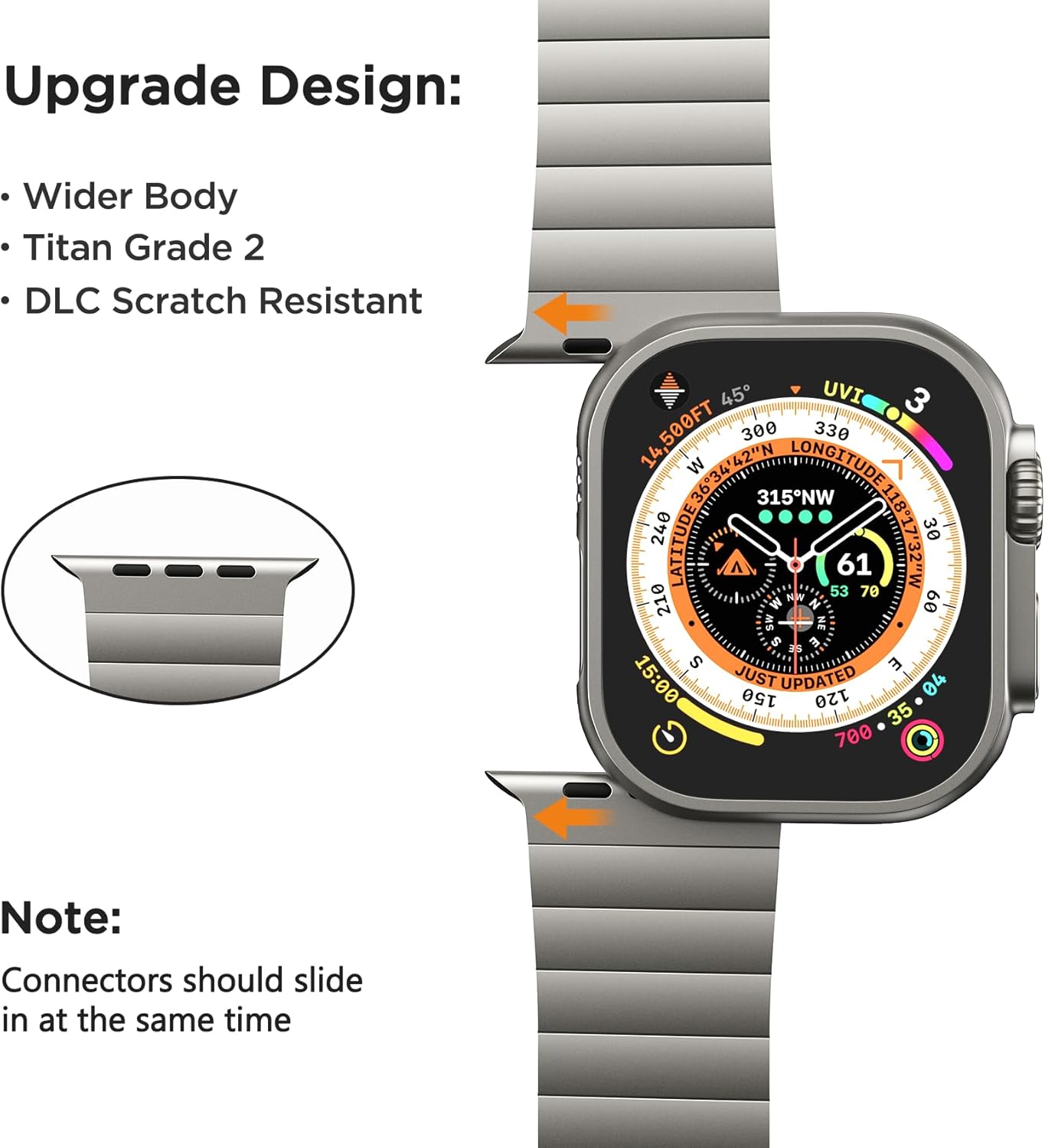 LULULOOK Cinturino DLC con Apple Watch Ultra 49 mm, Bracciale in Titanio Premium, Ultra Leggero Sabbiato di Grado 2 con Rivestimento DLC per Bracciale, Cinturino con Apple Watch Ultra - Titanio