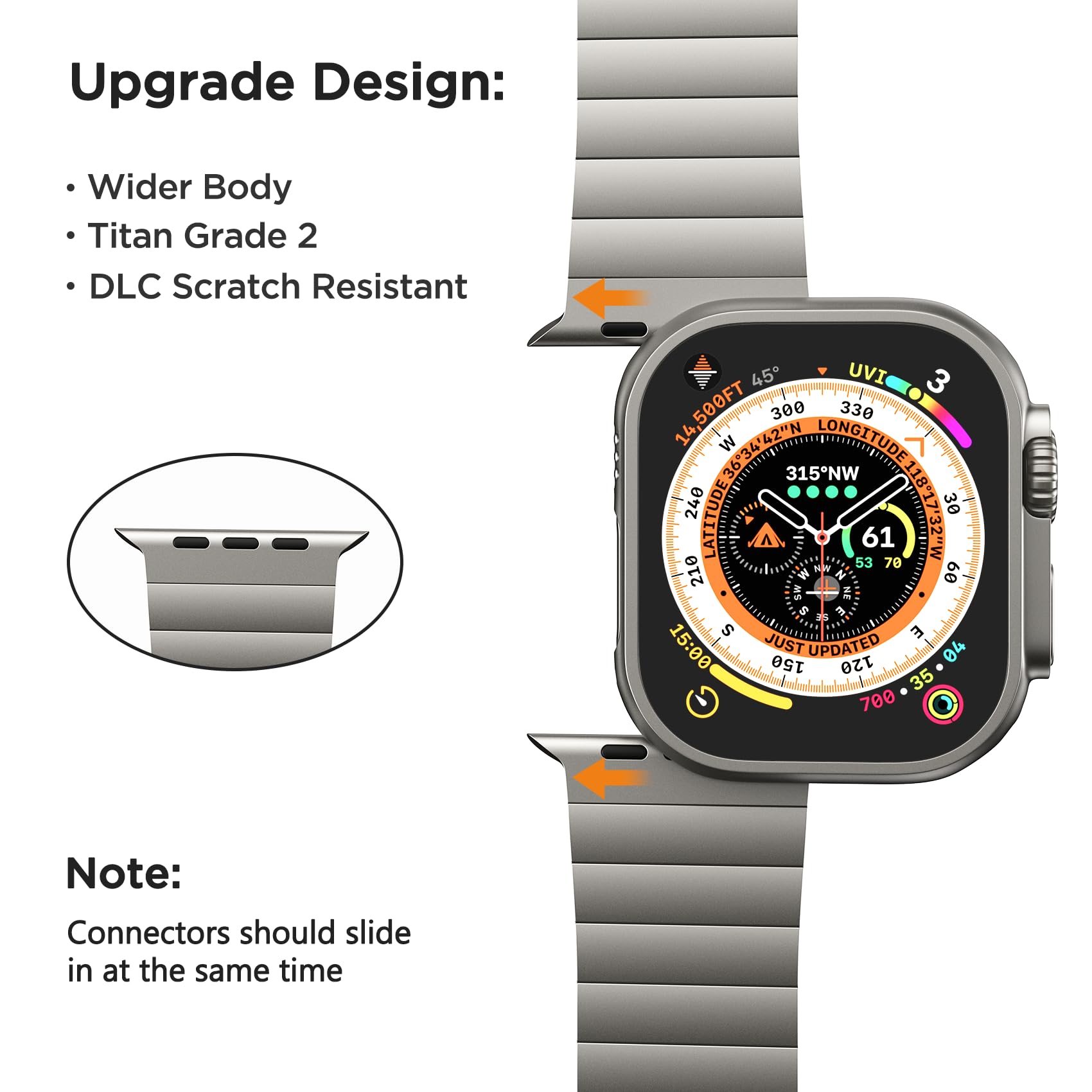 LULULOOK Cinturino Titanio Grado 2 per Apple Watch Ultra 2, [Rivestito in DLC], Ultra-Leggero Anti-Rash, Facilmente Regolabile e Pulibile, Prezioso, Cinturino per Apple Watch Series 10 (49/46/45/44mm)