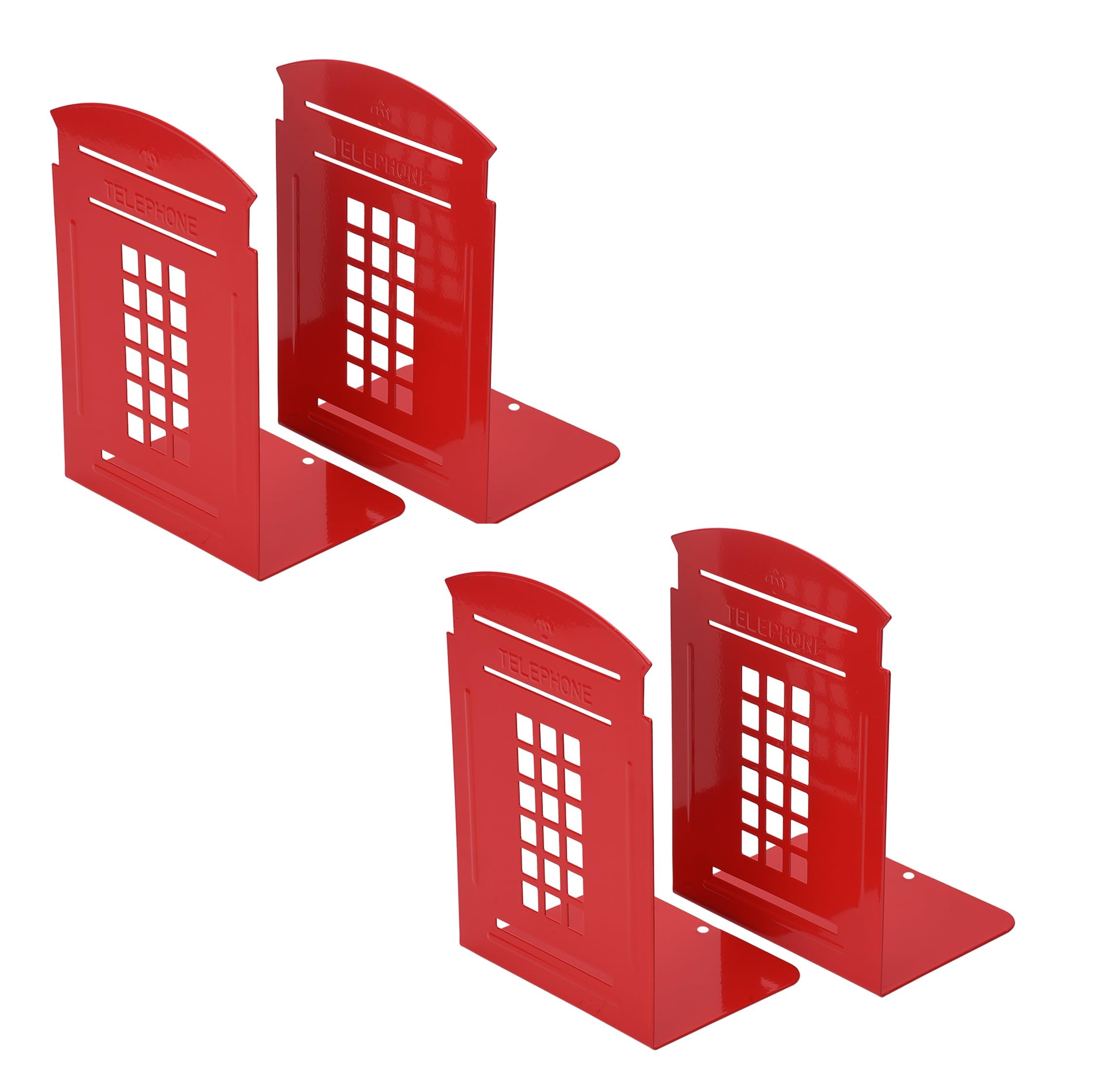 MerryNine 4 Pack Book Ends, Metal Bookends for Shelves, Telephone Booth Decorative Bookends, Non Skid Heavy Bookends, Book, Magazine or CD Organizers
