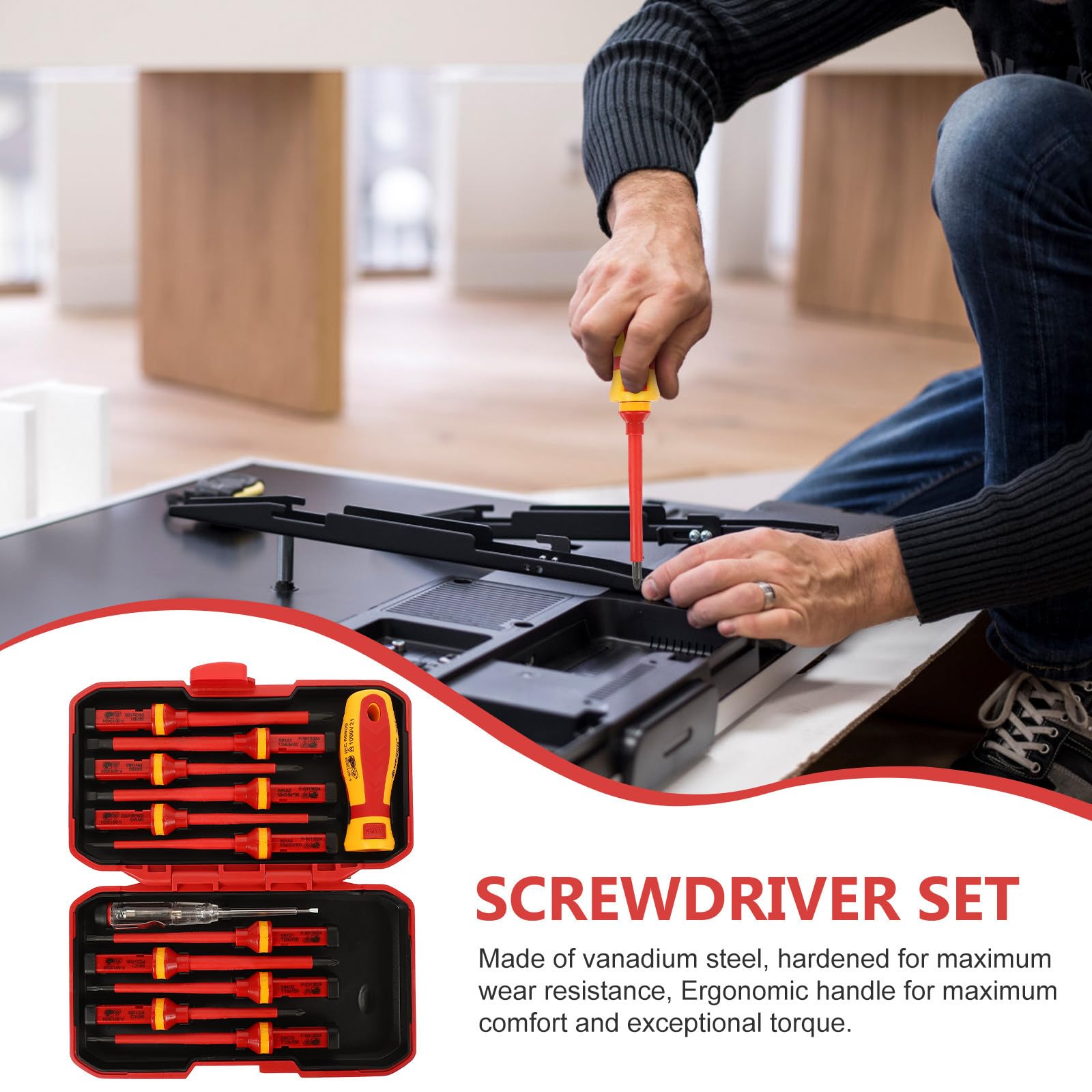 Toddmomy Destornilladores Aislados 13 Piezas Vde 1000 V Punta Pozidriv Ranurada Magnética Acero Vanadio Mango Ergonómico Juego para Electricista Estuche Portátil