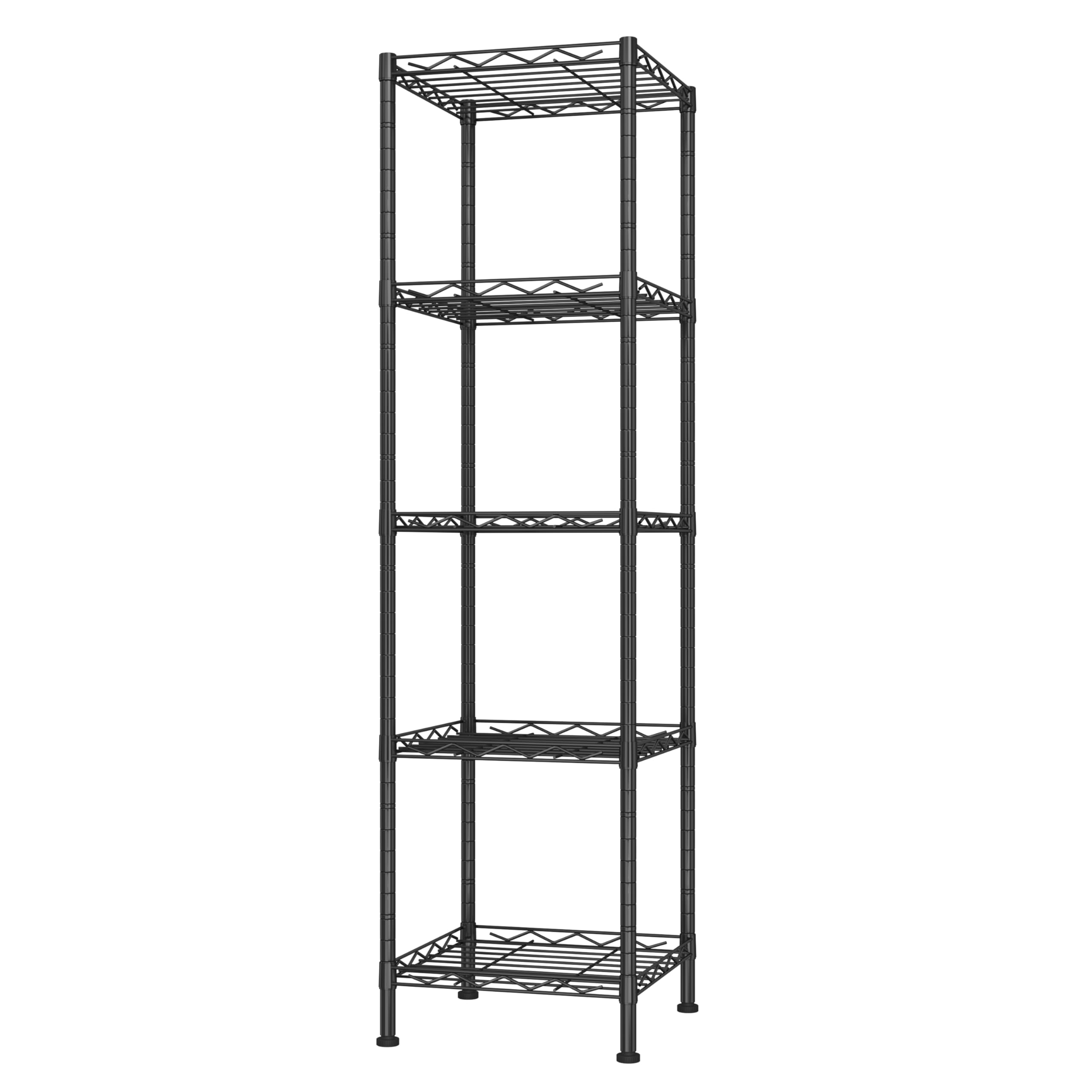 HOME BI Storage Shelves, 5-Wire Shelving, Height Adjustable with Levelling Feet for Kitchen, Pantry, Bathroom, Black, 11.6" W x 11.6" D x 46" H